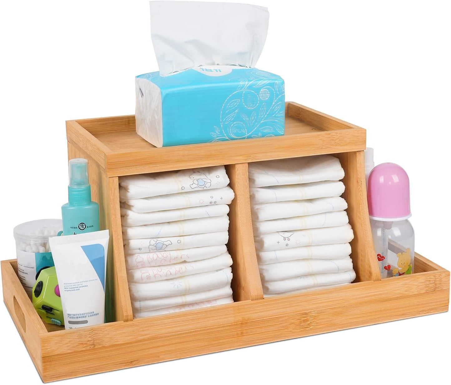 Three colors Bamboo Diaper Organizer, Wooden Diaper Caddy, Changing Table Organizer Storage Organizer, Nursery Baby Organization