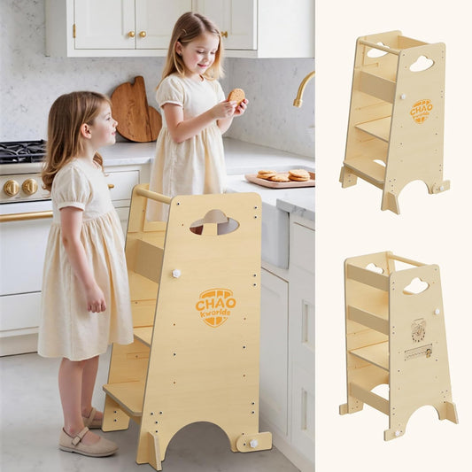 Toddler Tower 3-in-1 Multifunctional Kitchen Stool Helper, Adjustable Height ，Highchair