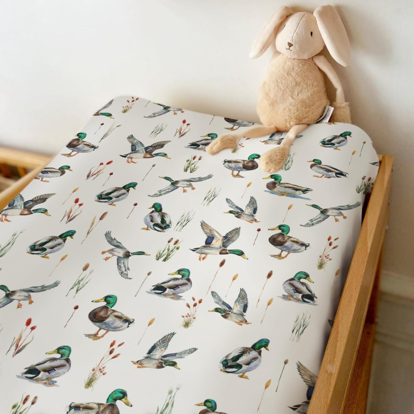 Watercolor Mallard Ducks Changing Pad Covers for Baby Girl Boy Duck Hunting Fitted Change Table Cover Mats Wild Ducks Birds Soft Diaper Changing Table Sheets 32''×16''