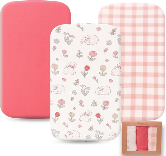 100% Jersey Cotton Bassinet Sheets 21"x35" Fits Airclub, venowu, Larex 3 in 1, and HARPPA Baby Bassinet, Super Soft and Breathable Bassinet Fitted Sheets, 3 Pack, Pink