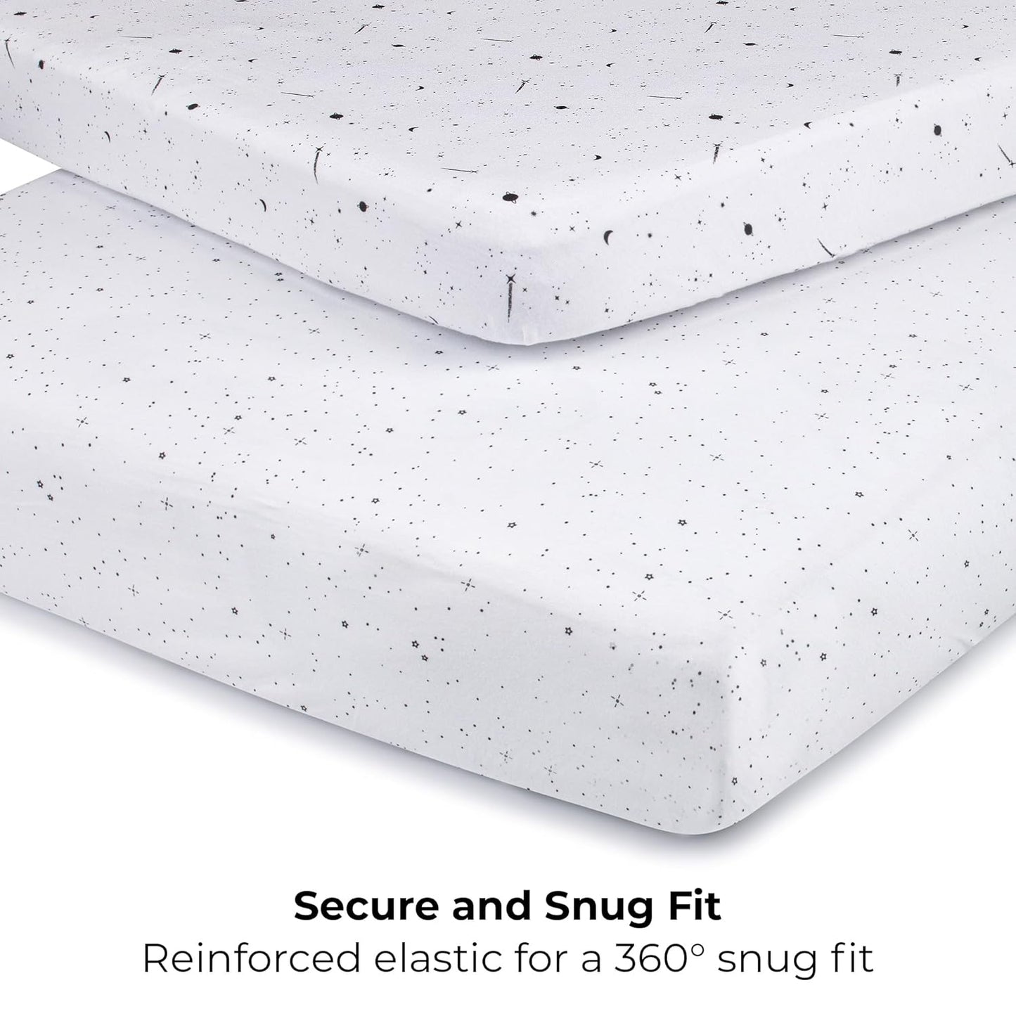 Ely’s & Co. Pack and Play Sheets, for Mini/Portable Crib, 2 Pack Fitted Playpen Play Yard Sheet Set Compatible with Graco Pack n Play, 100% Cotton, Black and White Celestial, 38”x24”x5”