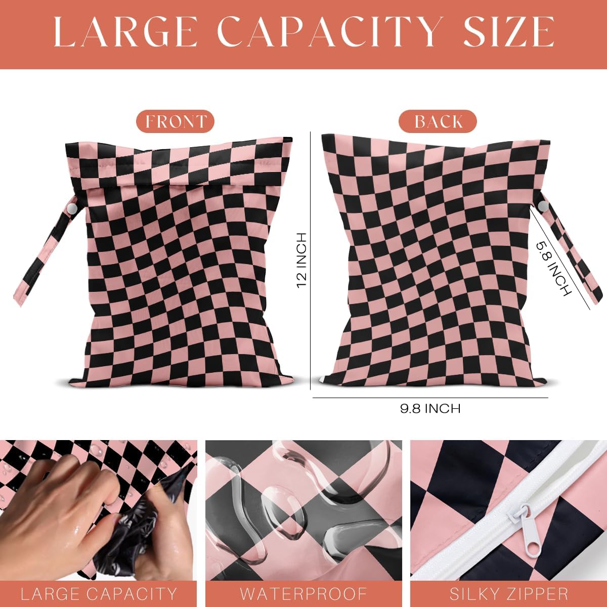 4 Pack Multicolor Checkered Wet Bag Waterproof Washable Reusable Wet Dry Bag for Swimsuit Clothes Cloth Diaper Travel Beach Pool Yoga Gym Toiletries Gift for Women Bachelor Party Birthday Christmas