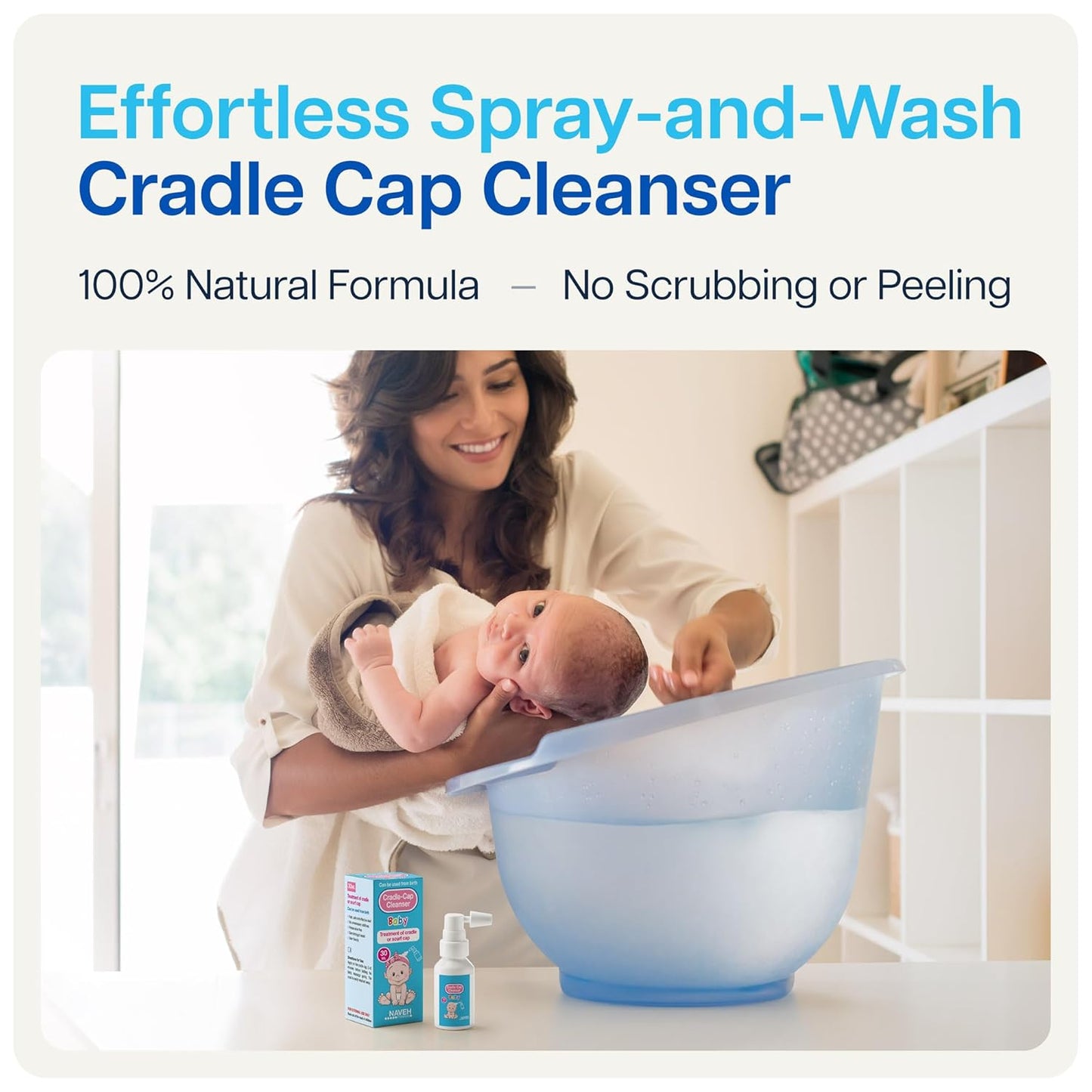 NAVEH PHARMA Cradle Cap Cleanser For Baby & Kids | 100% Natural Cradle Cap Treatment | Spray & Wash No Scrubbing | Better Than Shampoo Or Brush | Help With Dandruff | Olive Oil & Squalane | 1 FL OZ