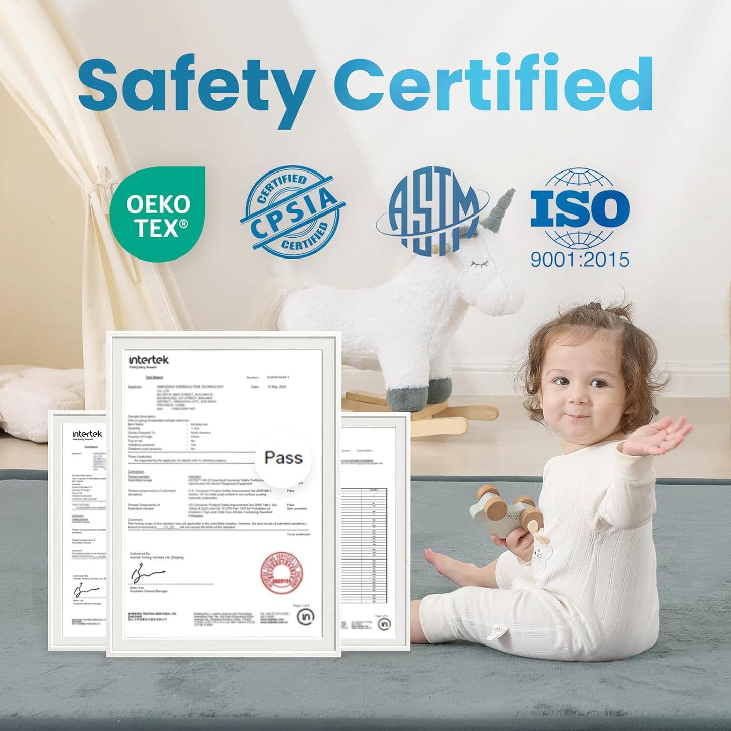 1.3" Thick Baby Play Mat for Floor Playpen, 71x59 Large Foam Tummy Time Mat, Padded Support Soft Plush Nursery Rug for Infant Kids Toddler Crawling Kick Activity (Dark Grey)