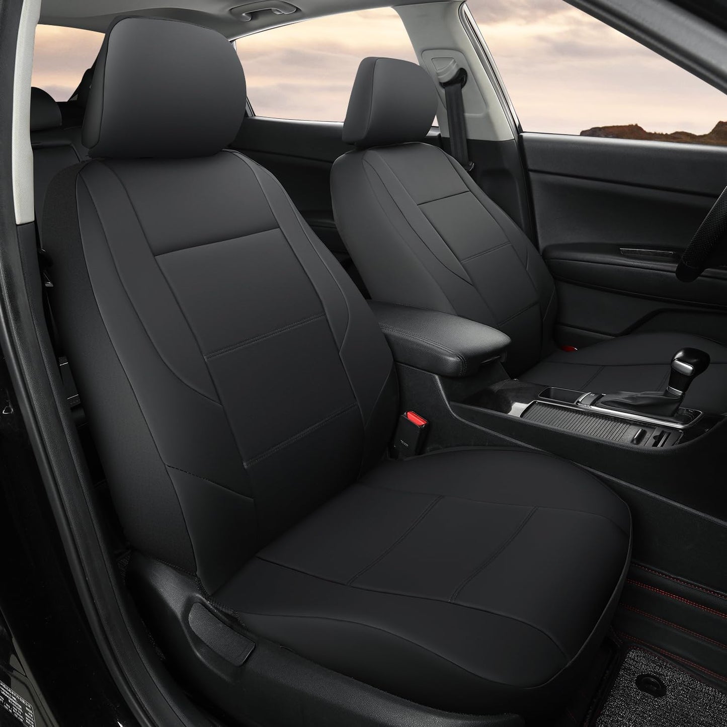 GIANT PANDA Front Car Seat Cover for Kia, Leather Bucket Seat Protectors Waterproof, Custom Fit Kia Sorento Sportage Forte Telluride K5 Seltos Soul Optima Carnival (2-Pack Black)
