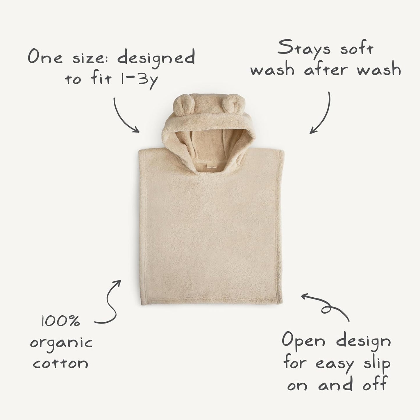 mushie Poncho Towel for Toddlers and Kids (Blush) | Organic Terry Cotton | Ages 1-3 Years
