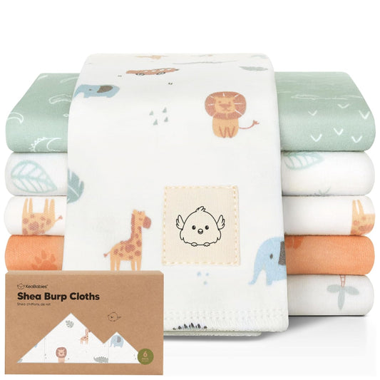Organic Burp Cloths Baby Boy, Girl - 6-Pack Large Cotton Burping Cloths for Babies, Spit Up Rags, Super Absorbent, Ultra Soft Newborn Rag, Gender Neutral, Machine Washable, Durable (Wilderness)