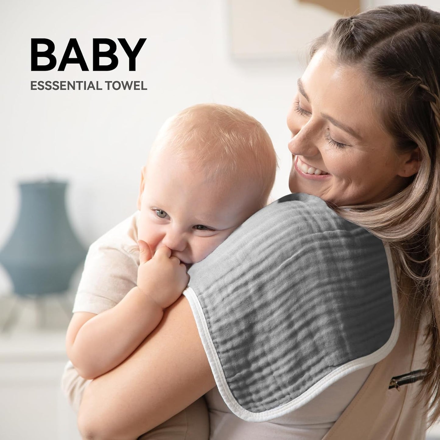 Synrroe Burp Cloths Large, Muslin Burp Cloths for Baby Girls and Boys, Pack of 4 Extra Absorbent and Soft Muslin, 6 Layers 20 by 10 Inches 100% Cotton (Grey-White 4 Pack)