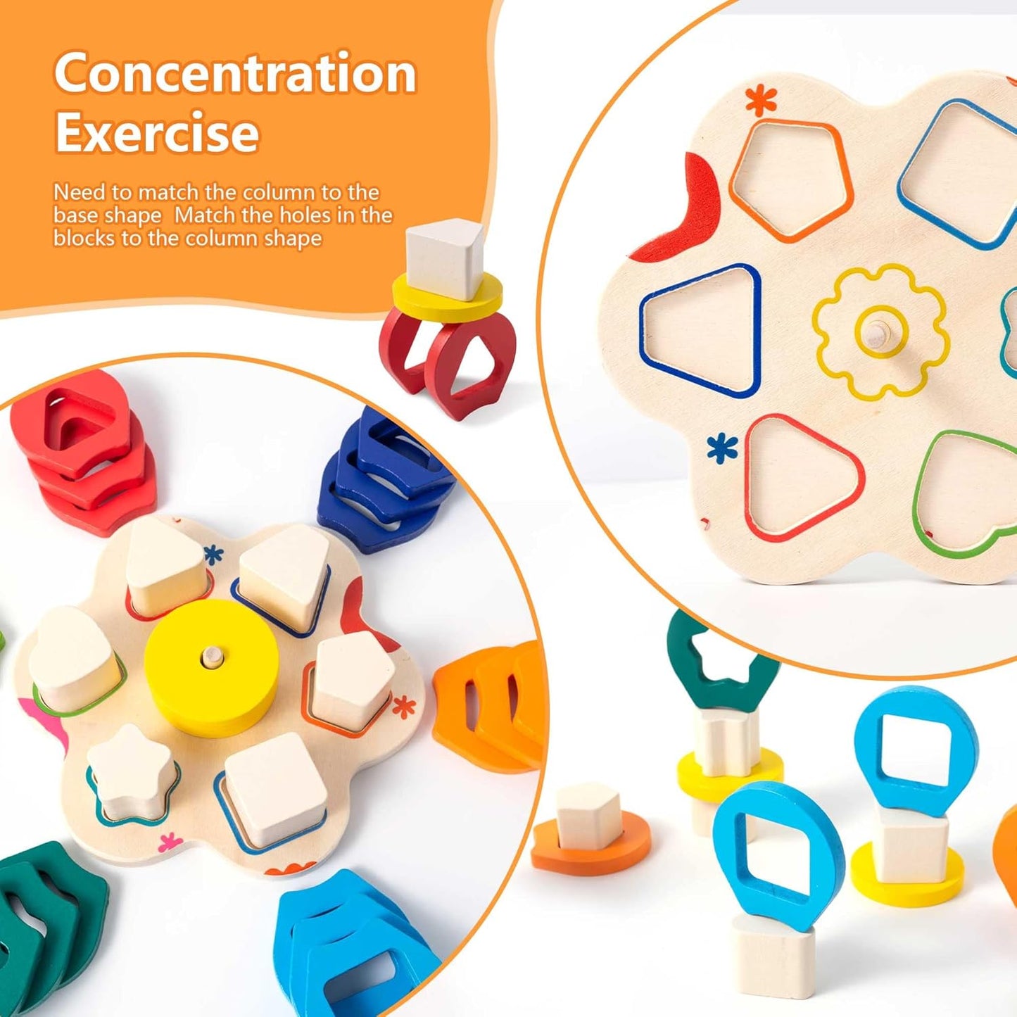 Montessori Toys for 3 to 9-Year-Old Boys Girls Toddlers, Wooden Sorting & Stacking Toys for Toddlers and Kids Preschool, Educational Color Recognition Shape Sorter, Learning Puzzles Gift