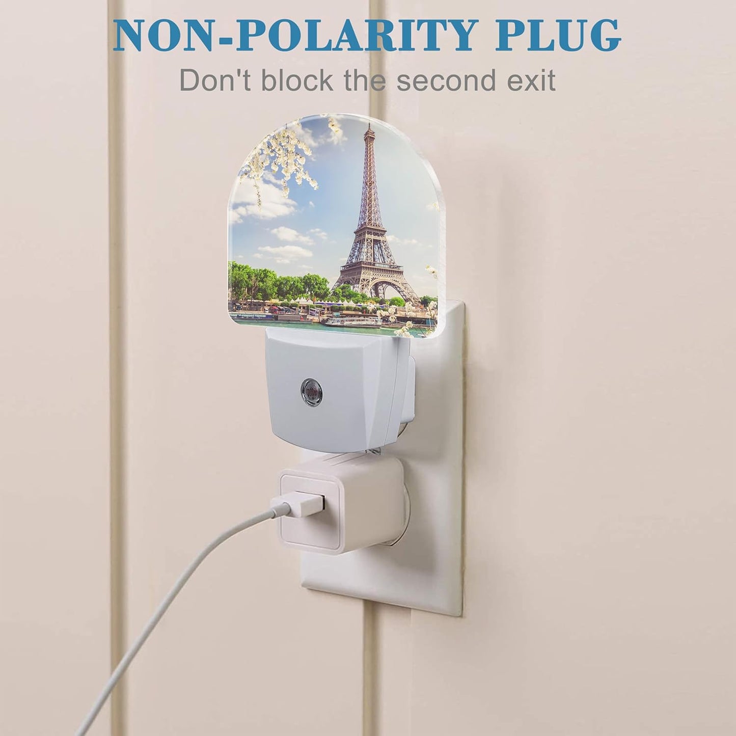 Plug in Night Lights Eiffel Tour Over Seine River Nightlight Plug Into Wall Dusk to Dawn Sensor LED Night Light for Kid Girls Boys Room Decor, Hallway, Kitchen, Bathroom, Nursery, Stairs