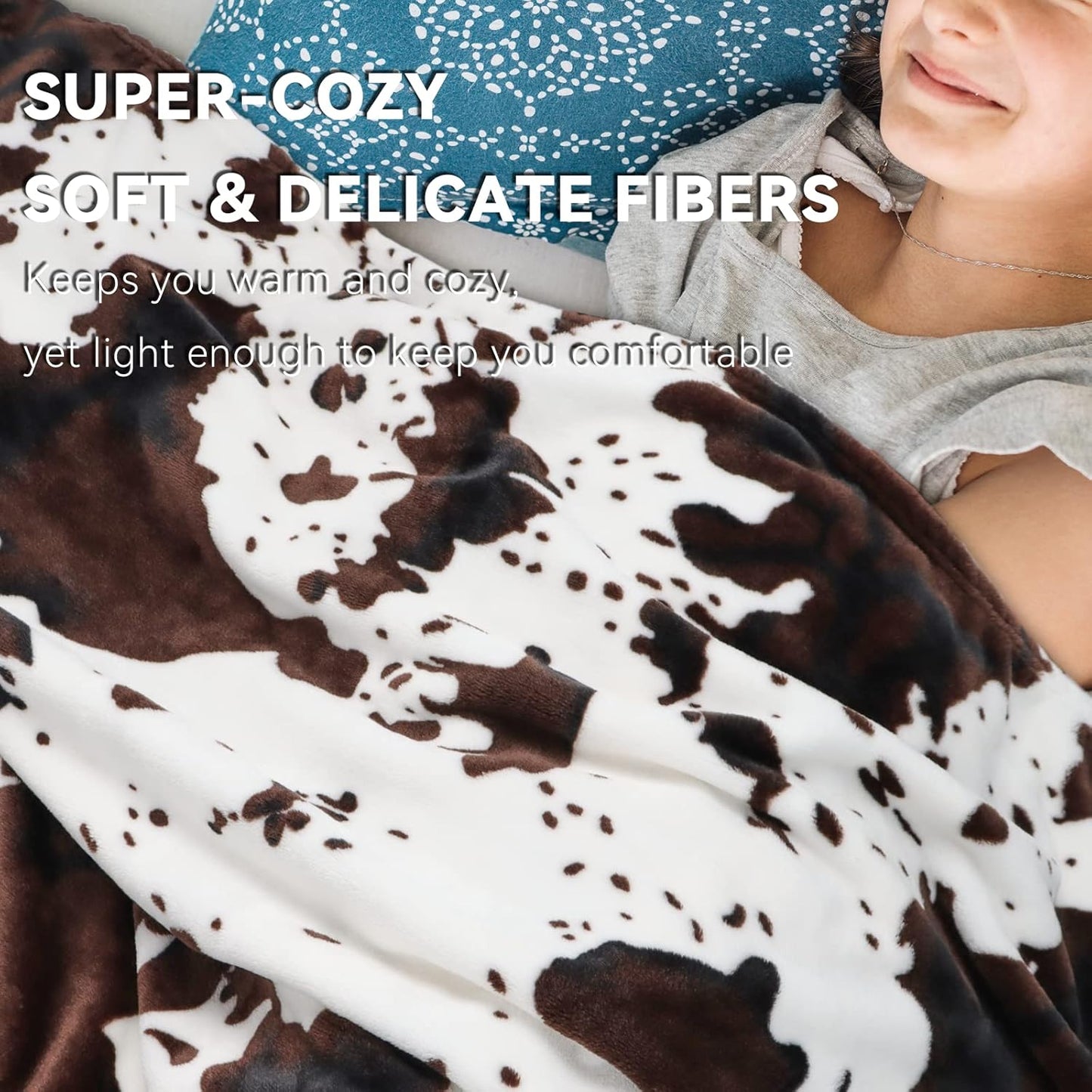 Cow Print Queen Blanket - Fuzzy Fleece Soft Fuzzy Fleece Cozy Large Throw for Bedroom Livingroom All Season Decorative, Farmhouse Decor