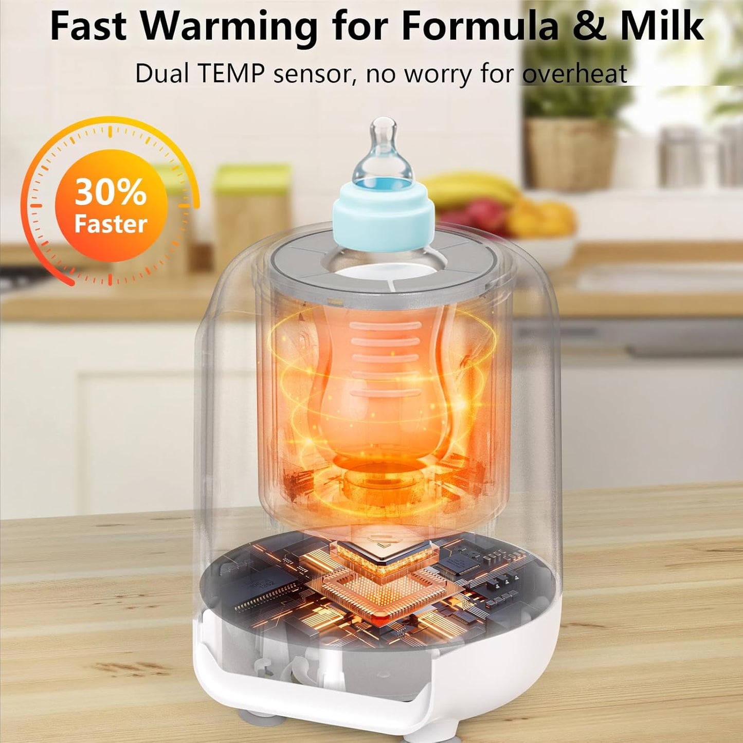 Swirlable Baby Bottle Warmer 3 Mins Fast Bottle Warmer 9 in 1 Bottle Warmer for Breastmilk & Formula Accurate Tempertature Control Milk Warmer for Baby with Night Light for Bedroom