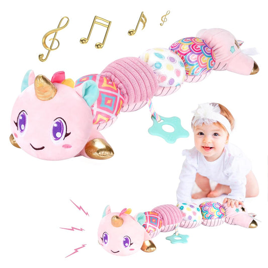 Unicorn Baby Toys 6-12 Months Infant Musical Stuffed Toys for Newborn Tummy Time Sensory toys for babies with Crinkle and Rattle 0-3-6-12 Months Old Baby Girl Must Have Christmas Birthday Gifts - Pink