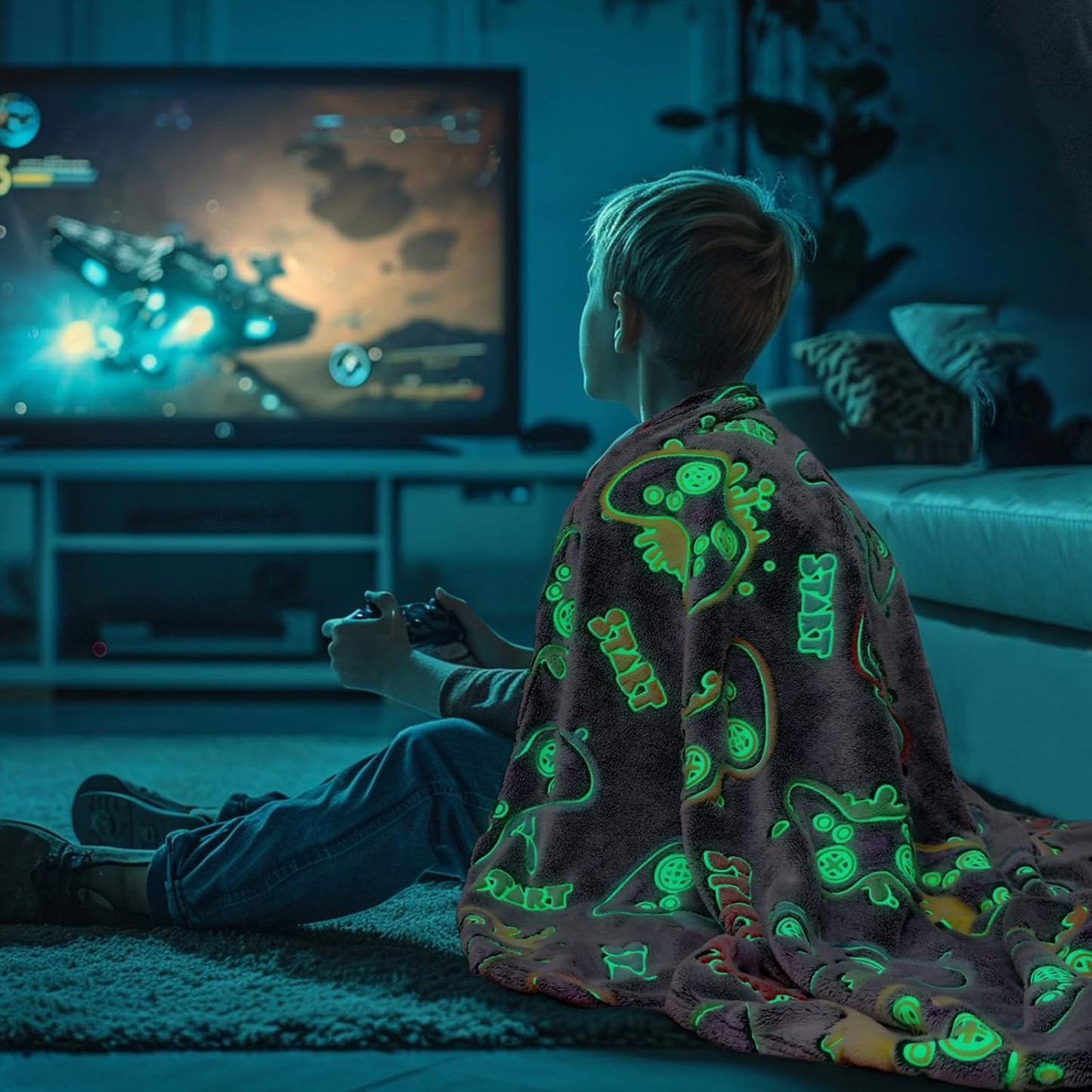 Gamer Gifts for Teen Boys Glow in The Dark Blanket for Boys 7 8 9 10 11 12 13 14 15 16 17 18 Year Old Gaming Accessories Gamer Presents for Kids Birthday
