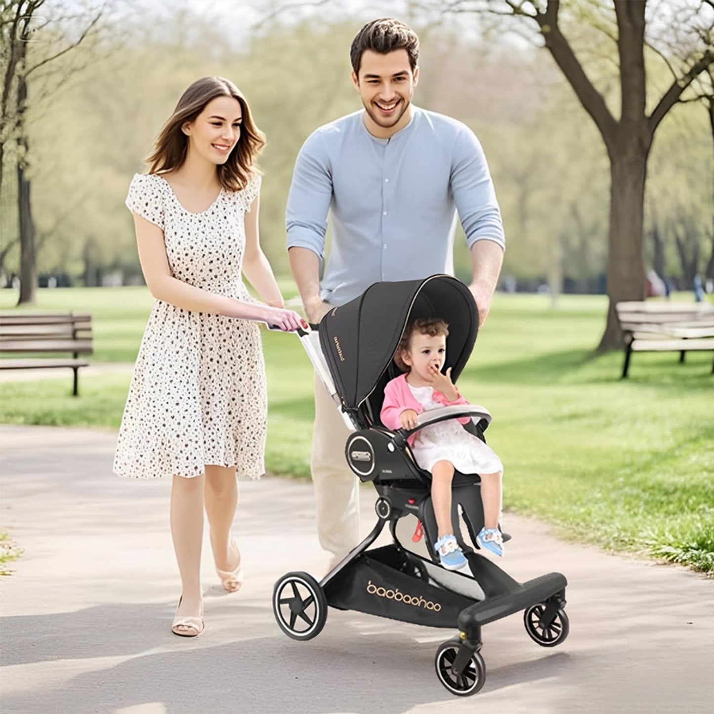Baby Stroller Lightweight,High Landscape 360°Rotable,Ergonomic,Adjustable Backrest Canopy Peekaboo Window,Foldable,All Terrain Wheels,Storage Basket,Travel Stroller Wagon for Newborn Toddler Black
