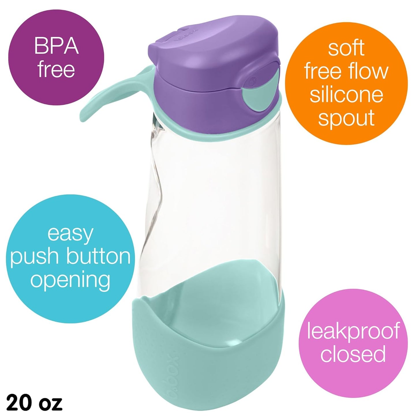 b.box 20 oz Sport Spout Kids Water Bottle for School, Sports, Travel, Daycare. Leakproof, Spill Proof, Dishwasher Safe. Easy Grip Triangle Shape, Durable Tritan Material. BPA Free.