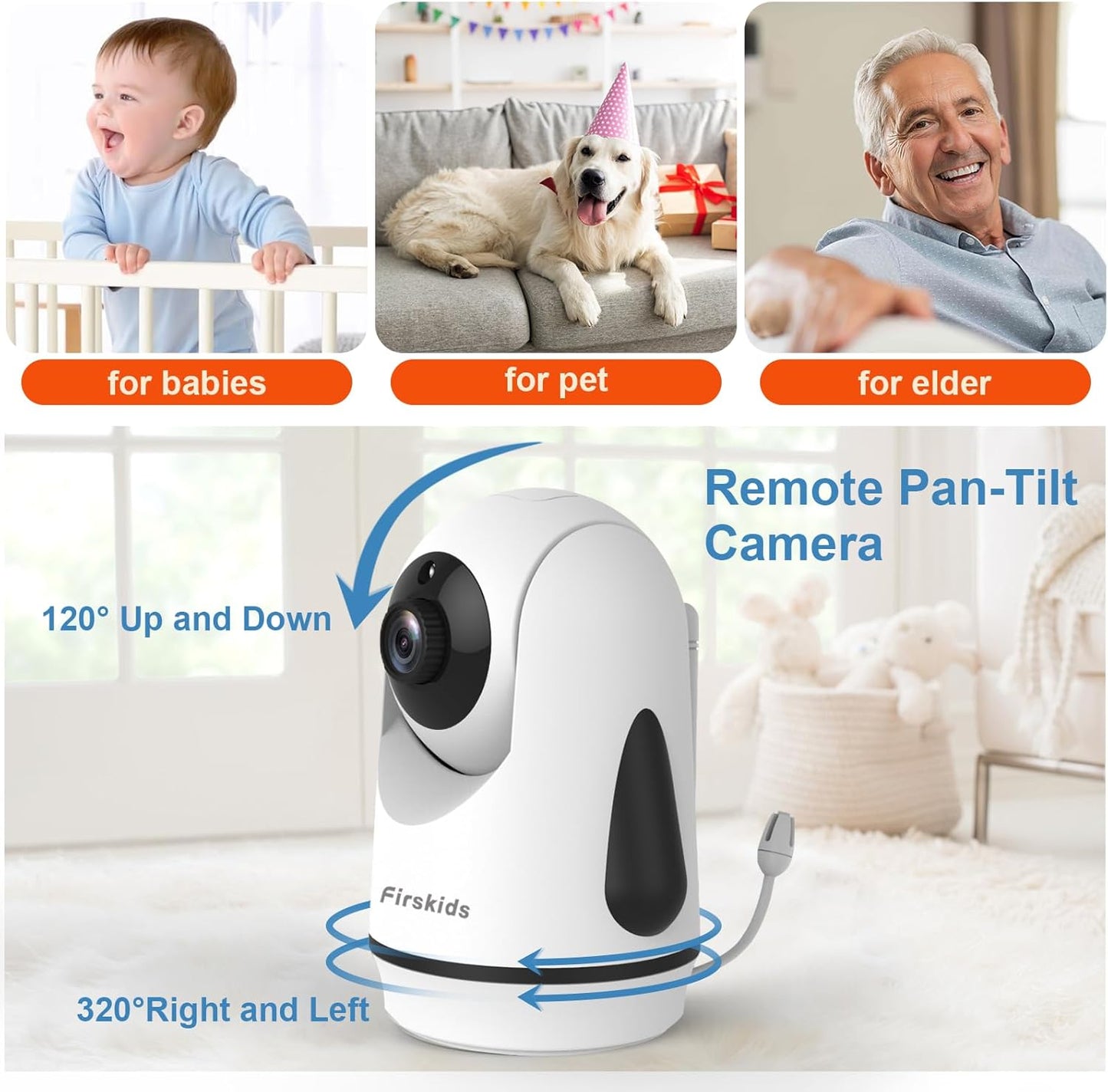 Baby Monitor, 5” Video Baby Monitor with Camera and Audio, 32-Hour Battery, Non WiFi, 2 Way Talk, Temp Sensor, Auto Night Vision, Pan Tilt Zoom Camera, Suitable for Monitor Baby and Elderly