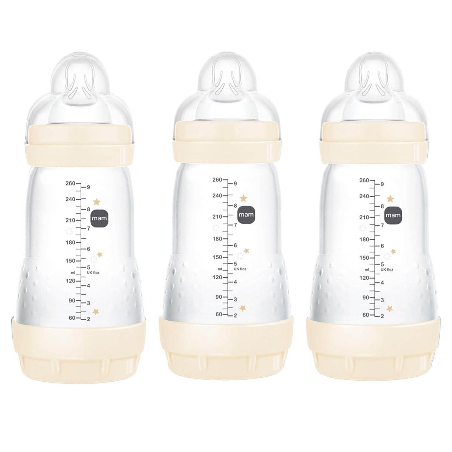 MAM 9oz Easy Start Anti-Colic Baby Bottles, Medium Flow, Breastfeeding-Like Silicone Nipple, Reduces Colic, Gas, & Reflux, Easy-to-Clean, BPA-Free, Baby Bottles for Newborns, 2+ Months