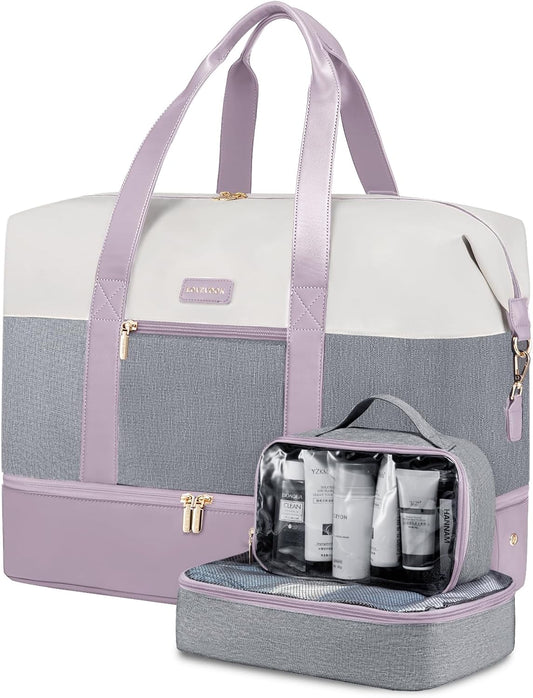LOVEVOOK Weekender Bag, Large Travel Duffel Bag for Women with 2 Packing Cubes, Carry on Overnight Bag with Shoe Compartment, Mom Hospital Bags for Labor and Delivery