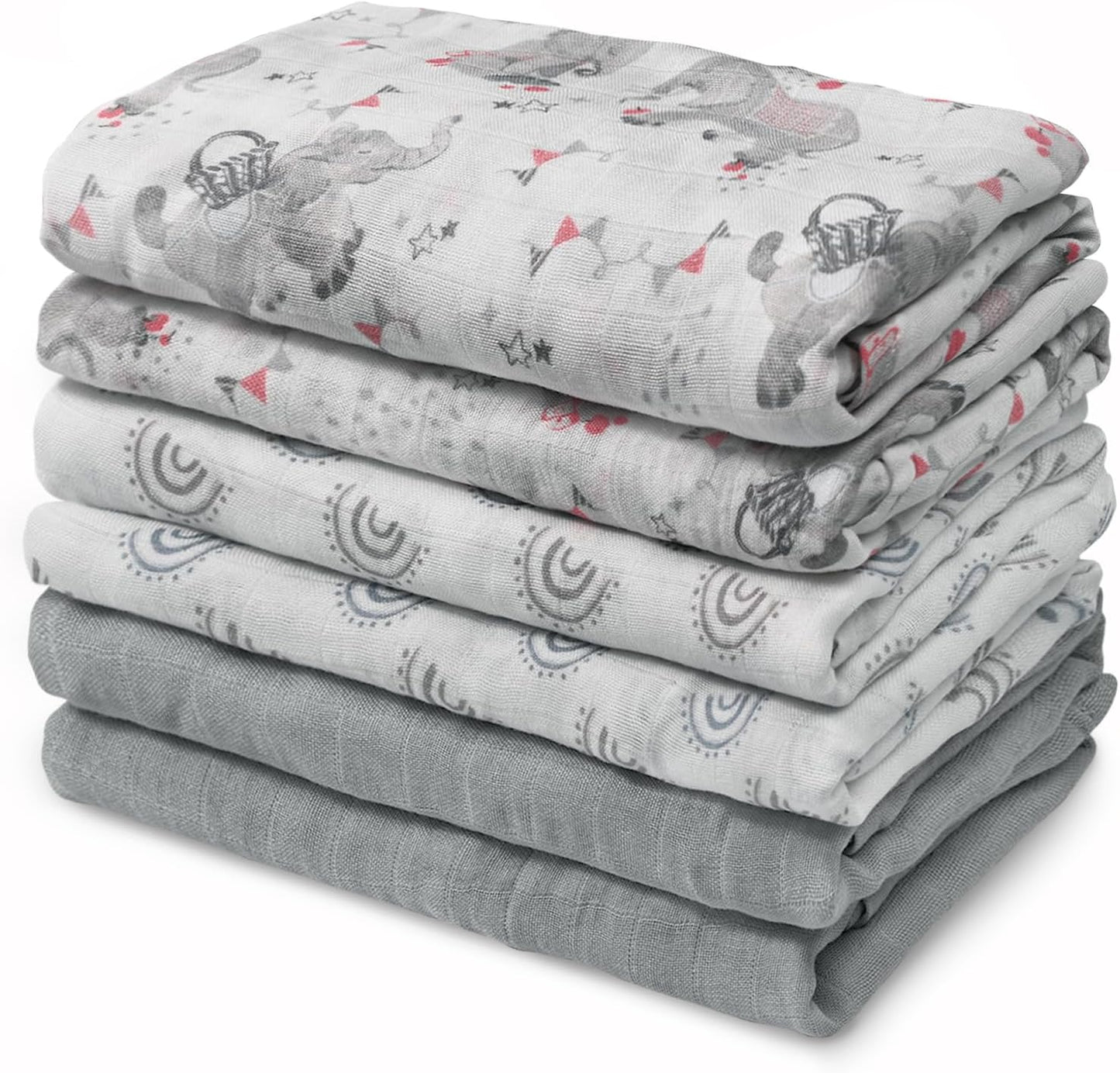 Muslin Baby Burp Cloths, Large 27 x 27 Inches Burping Cloths for Newborn Girls Boys, 6 Pack Baby Burp Rags Towel and Washcloths for Infant (Graceful Colors)
