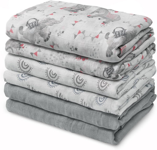 Muslin Baby Burp Cloths, Large 27 x 27 Inches Burping Cloths for Newborn Girls Boys, 6 Pack Baby Burp Rags Towel and Washcloths for Infant (Graceful Colors)
