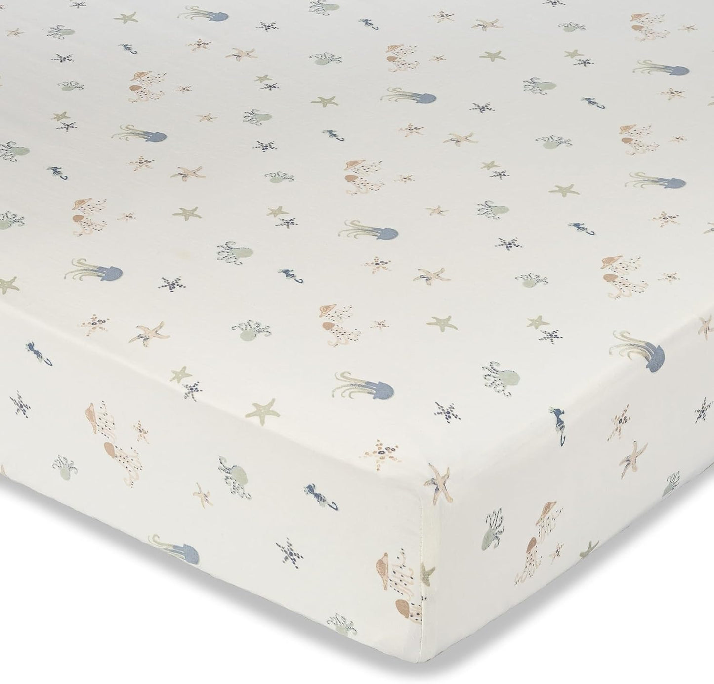 Crane Baby 100% Cotton Under The Sea Fitted Crib Sheet with Jellyfish Design, Neutral Crib Sheets, Fitted Toddler Sheet, 28" x 52" Standard Size Sea Life Crib Sheet