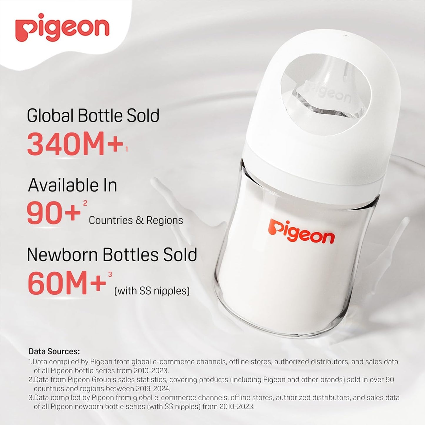 Pigeon Glass Nursing Bottle Wide Neck, Nurture & Nest, Anti-Colic, Streamlined Body, Natural Feel, Easy to Clean, Heat-Resistant, 8.1 Oz (Pack of 3), Includes 3pcs Stage 3 Nipples (3m+)