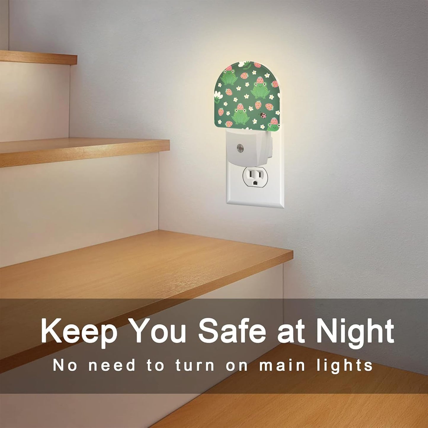 Strawberry Frogs with Daisies Flowers Night Light Plug into Wall,Cute Childish Frog Dusk to Dawn Night Light Plug in,0.5w Energy Saving NightLight for Kids Boys Girls Home Decor