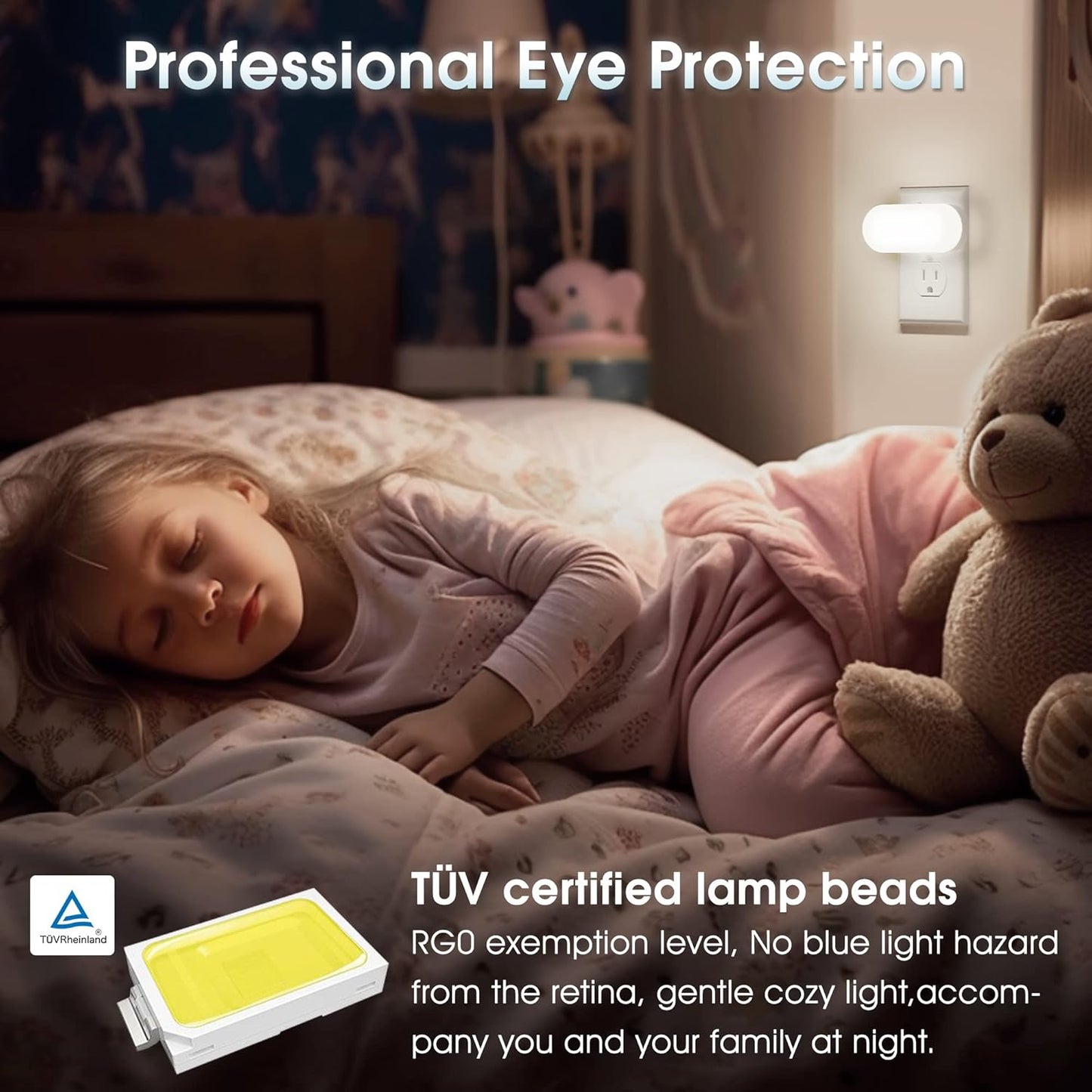 DORESshop Night Lights Plug into Wall Daylight White, Cute Dimmable Led Night Light, Dusk to Dawn Night Light 4 Packs for Kids Room, Bathroom, Stair