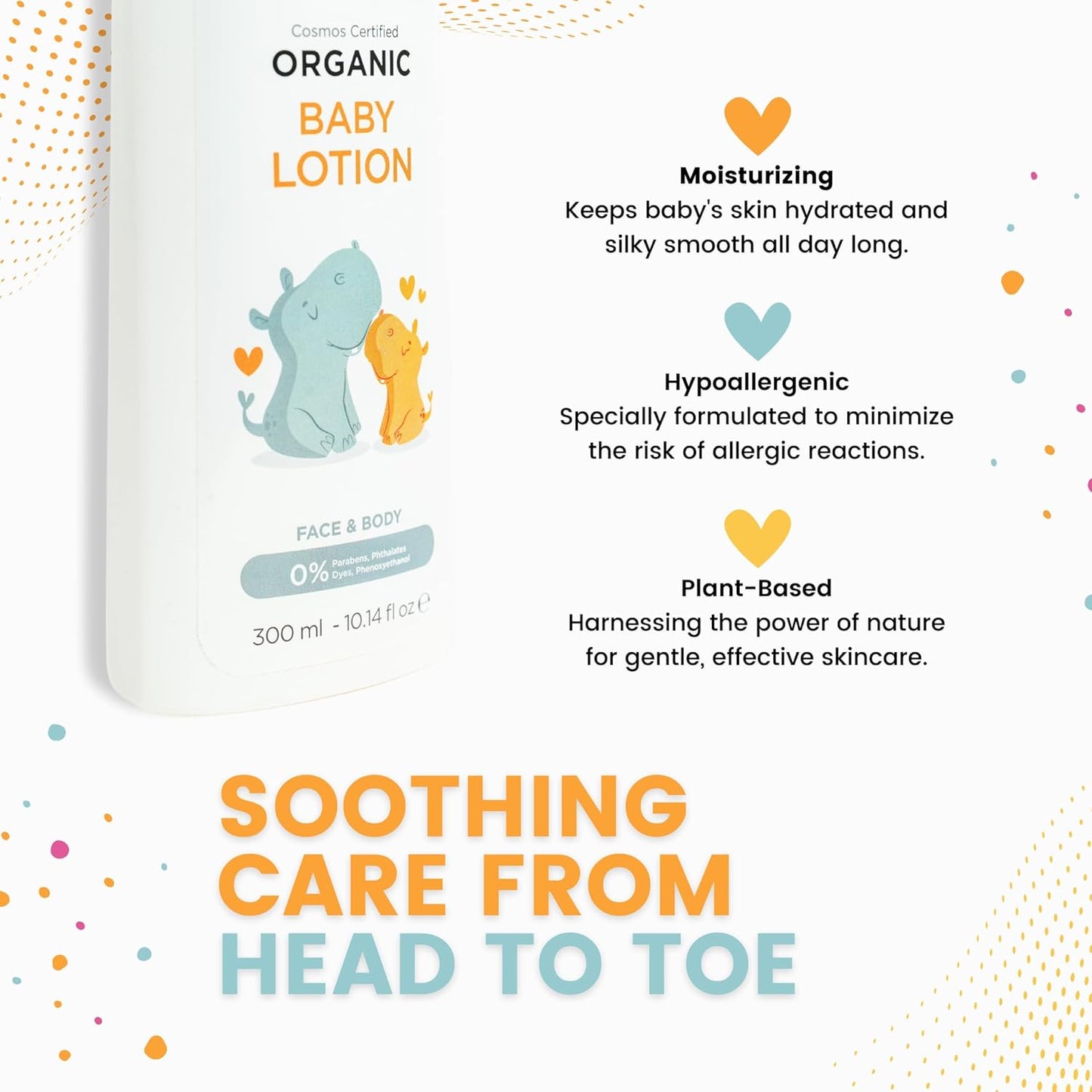Organic Baby Lotion for Newborn, Natural Face & Body Cream Moisturizer, Toddler, Delicate, Dry Skin - Gentle Kids Lotion Sensitive Skin, 10.14fl oz