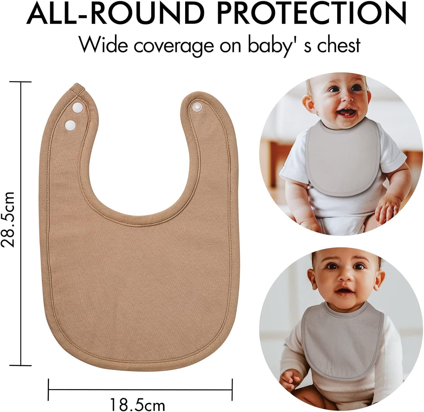 10 Pack Cotton Snap Bibs for Baby Boy Girl, Super Soft Drool Bibs for Teething and Feeding