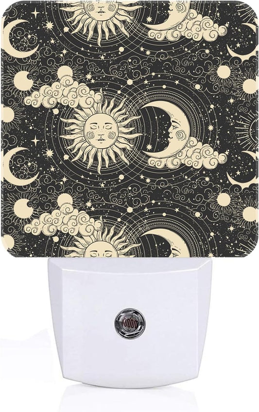 Moon and Sun Night Light,Plug Into Wall for Boys Girls Bedroom Decorative Square Night Light Lamp 0.5w Sleep Friendly