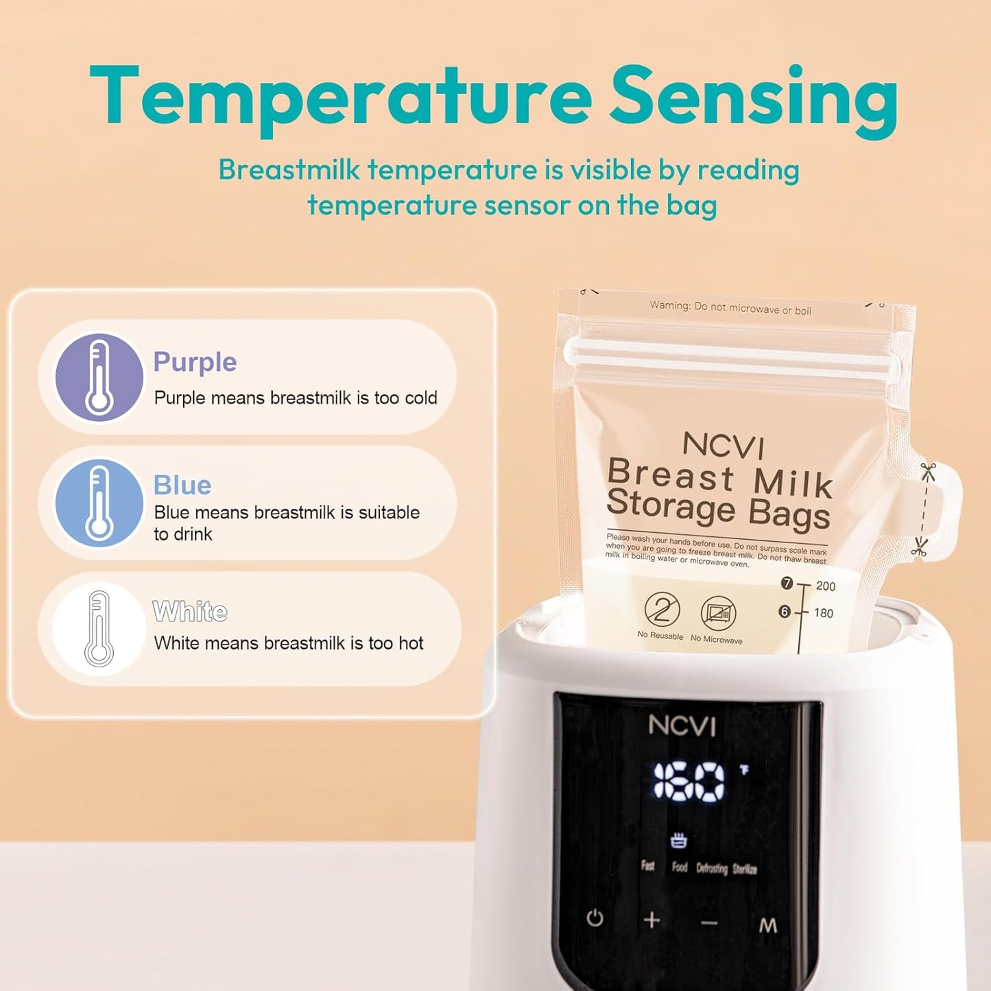 NCVI Breastmilk Storage Bags, 120 Count Milk Storage Bags for Breastfeeding, 7oz Breast Milk Storage Bags with Temp-Sensing, Doubled-Sealed, Hygienically, Self Standing, Easy Pour Spout, BPA Free