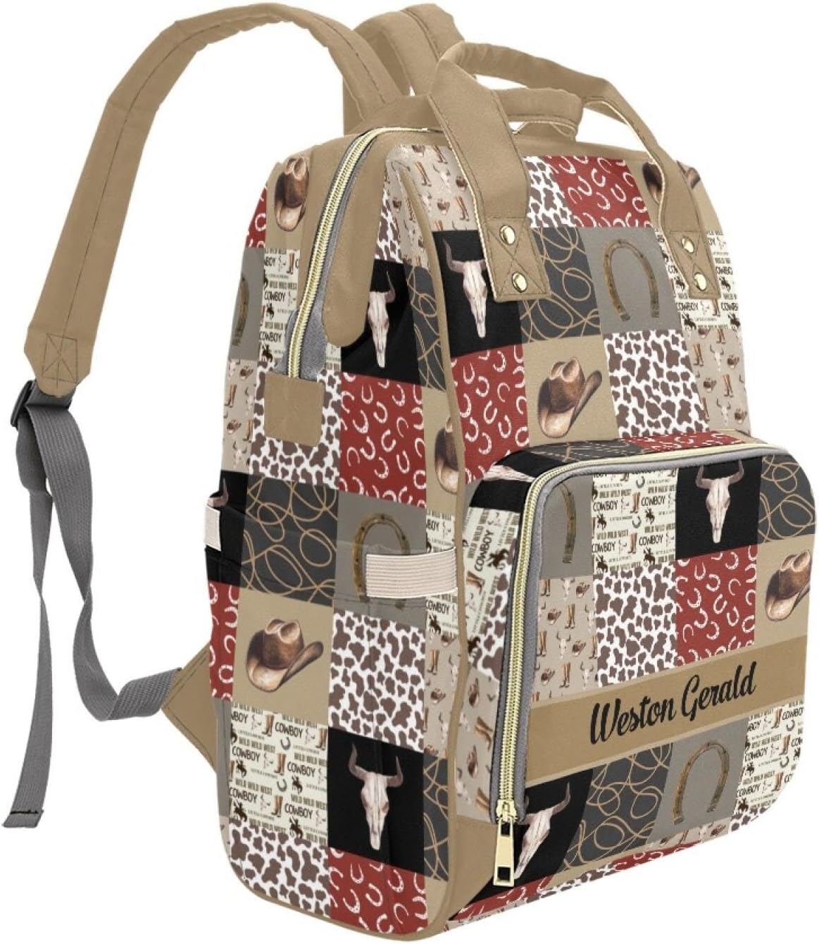 Custom Western Cowboy Baby Diaper Bag with Name – Personalized Nursing Travel Tote Backpack for Mom or Dad, Custom Name Baby Daypack Gift