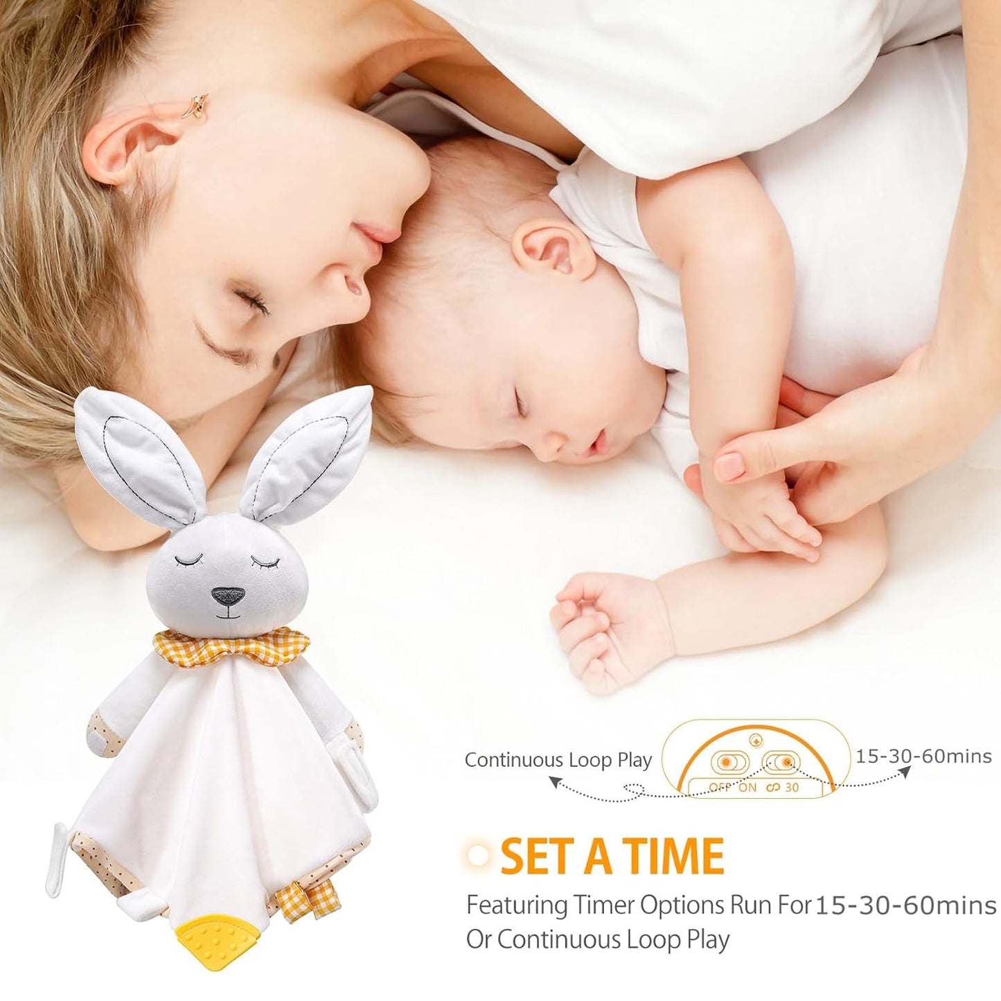BEREST Rechargeable Baby Sleep Soother Bunny Lovey- White Noise| Heartbeat| Shushing| Lullaby Infant Sleeping Aid with Cry Sensor at Nap Time Routine, Newborn Gifts Plush Toddler Snuggle Blanket Toy
