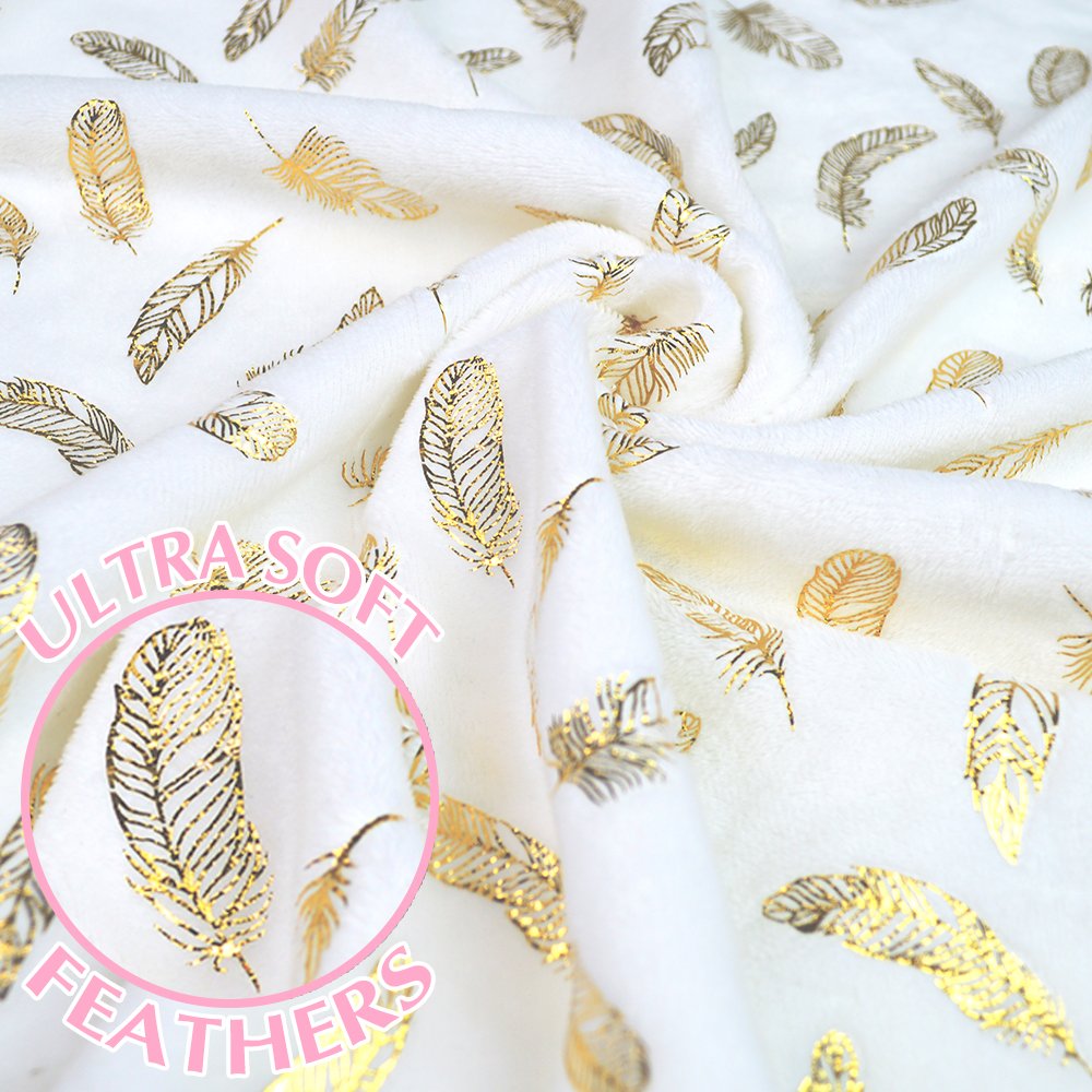 American Baby Company Heavenly Soft Chenille Fitted Contoured Changing Pad Cover, Sparkle Gold Feather on Solid Pink, for Girls