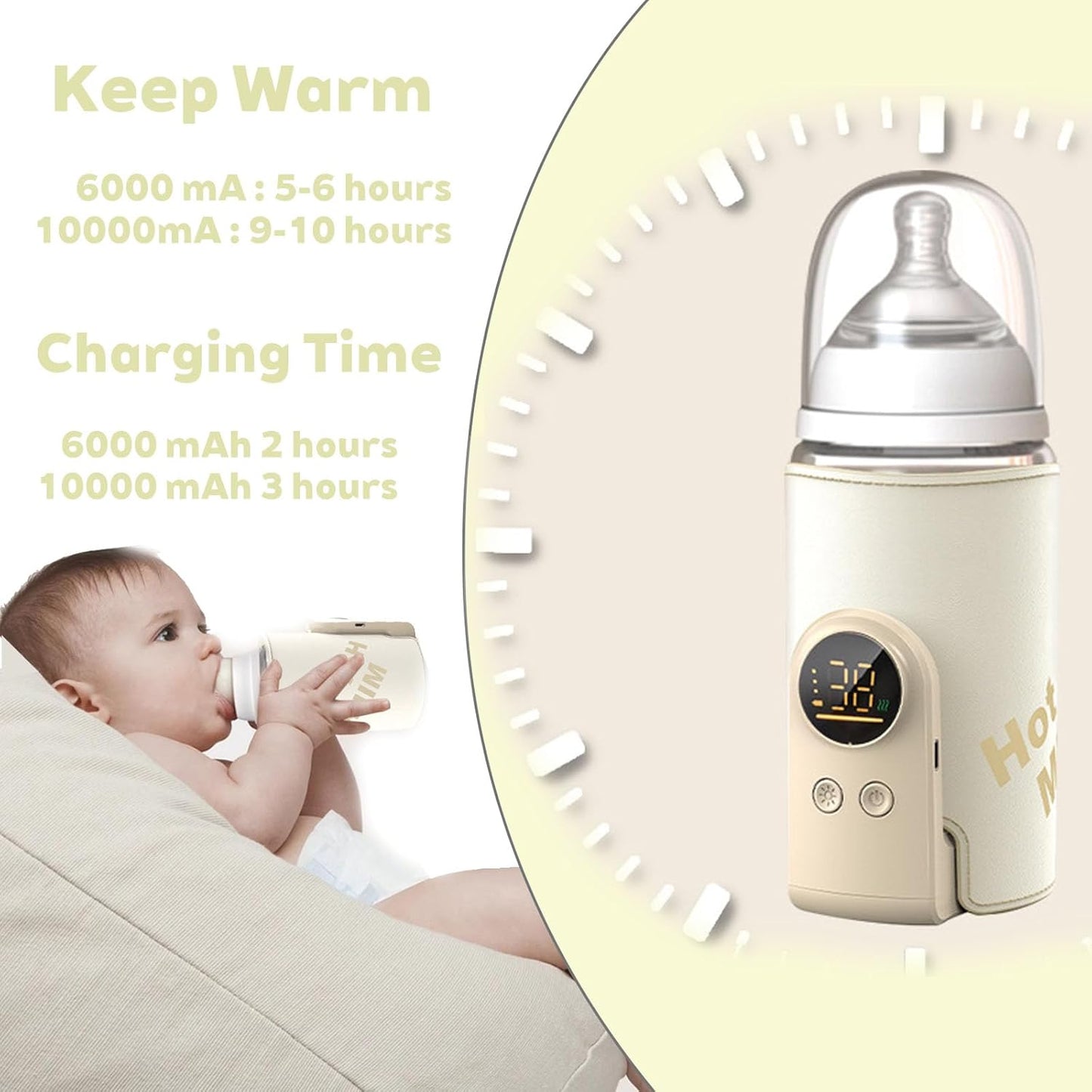 Portable Bottle Warmer for Travel-Rapid Warming,Long-Lasting Warming up to 6-10H,Portable Travel Bottle Warmer Cordless for Baby Milk Breastmilk (10000mAh)