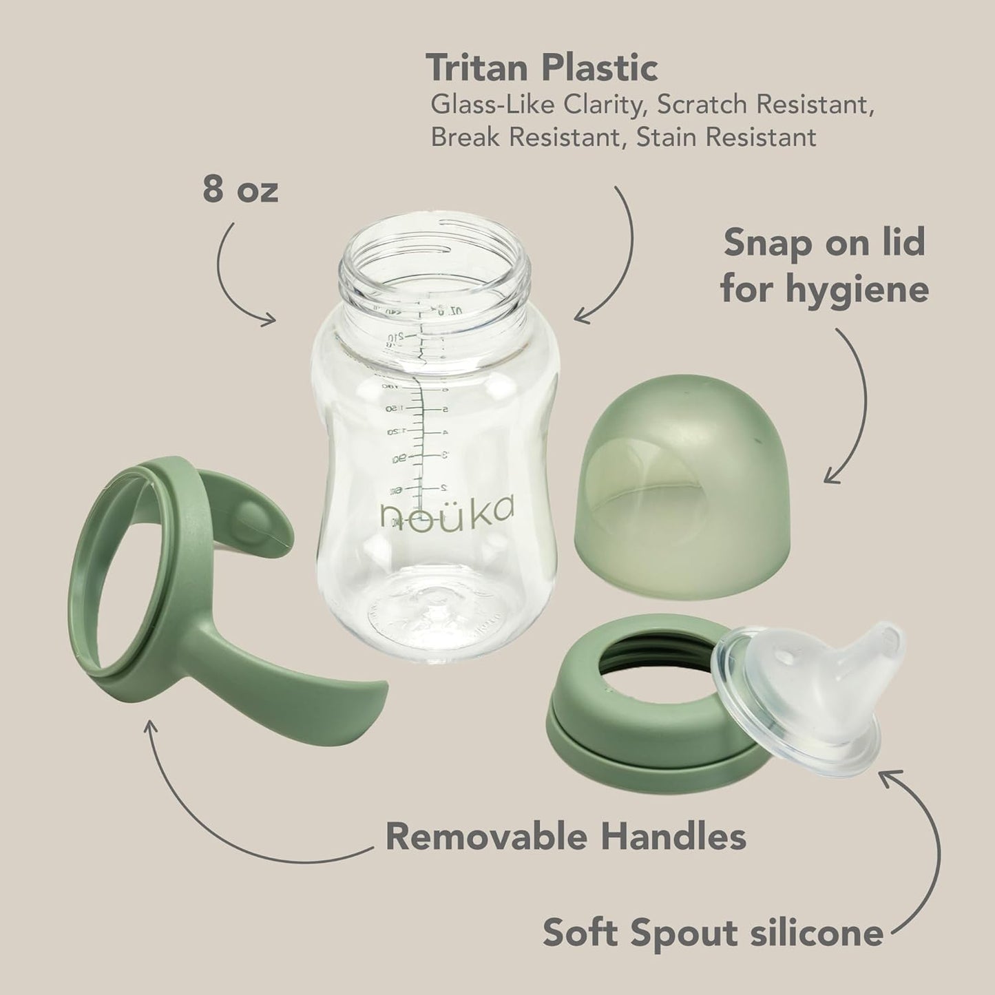 nouka Soft Spout Tritan Sippy Cup | Leak Proof and Easy Grip | Removable Handles | Bloom