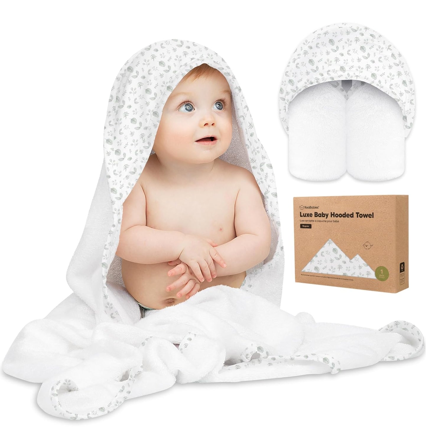 KeaBabies Hooded Baby Towel for Newborn - Viscose Derived from Bamboo Large Baby Bath Towels with Hood for Boys, Girls, Toddler, Extra Absorbent & Soft Newborn Bath Essentials (Laurel, Regular)