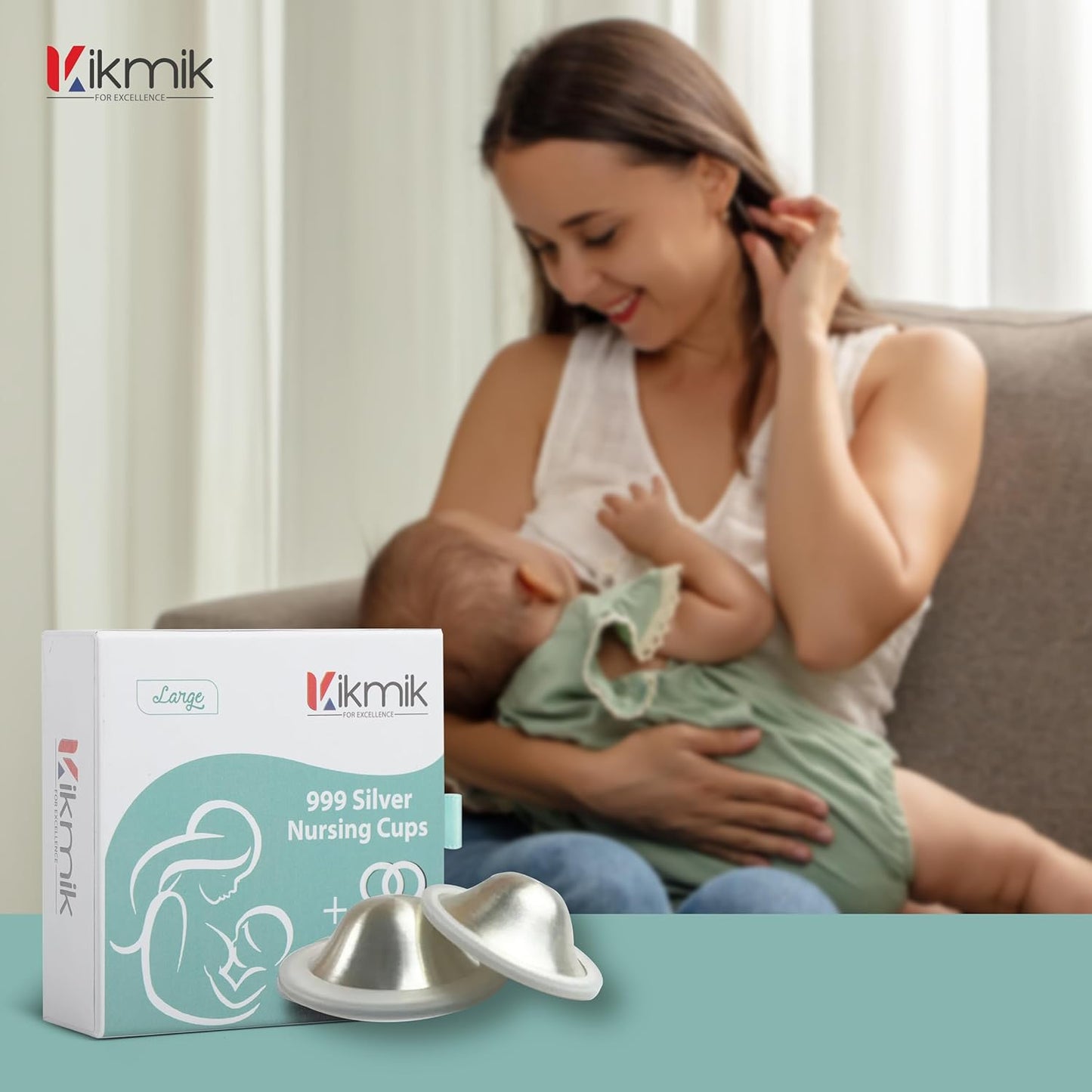 The Original Silver Nursing Cups with O-Feel Rings - 999 Silver Nipple Shields for Newborn Essentials - Reusable Nipple Covers for Breastfeeding Pain Relief & Protection - Large