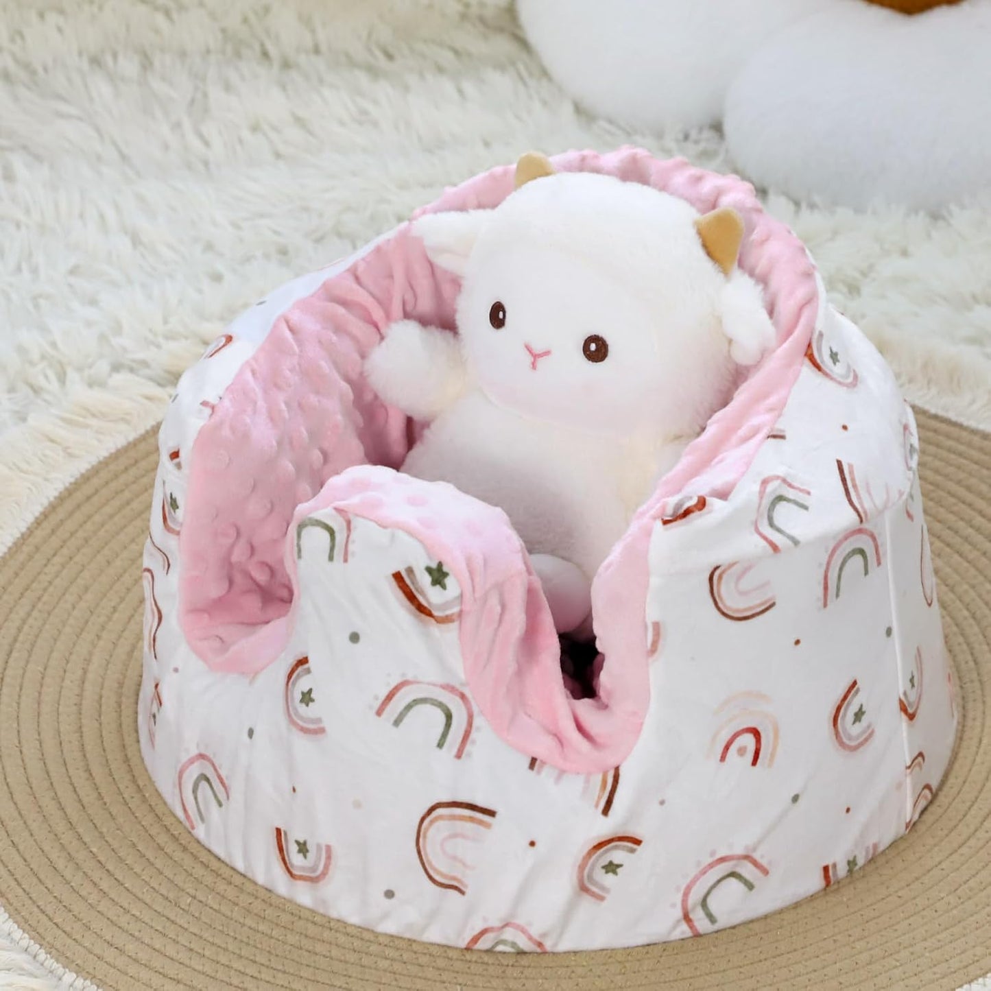 DILIMI Minky Seat Cover Compatible with Bumbo Seat, Removable Ultra Soft Comfortable Warm Seat Slipcover for Baby Girl and Boy, Rainbow