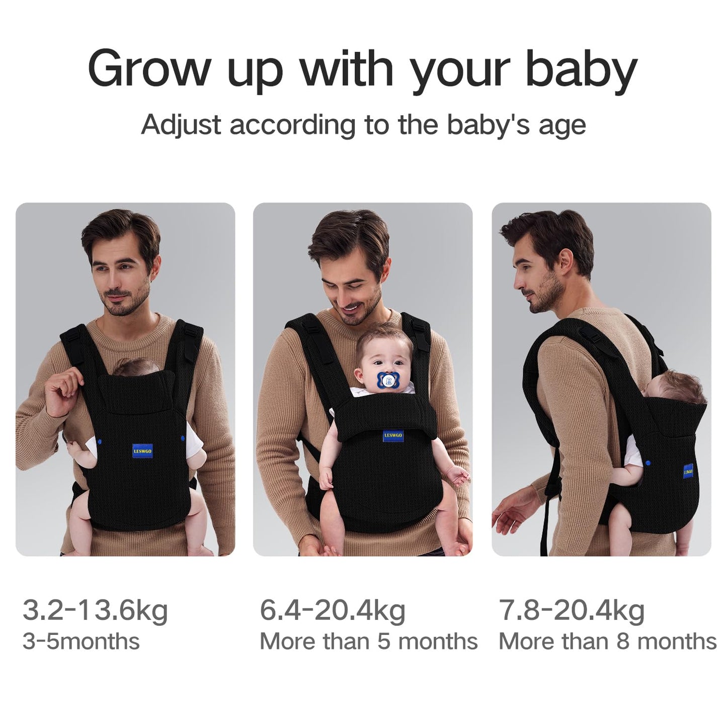 Baby Carrier Newborn to Toddler,Newborn Carrier with Head Support, Cozy Baby Holder Carrier for Dad Mens (Summer-Black)
