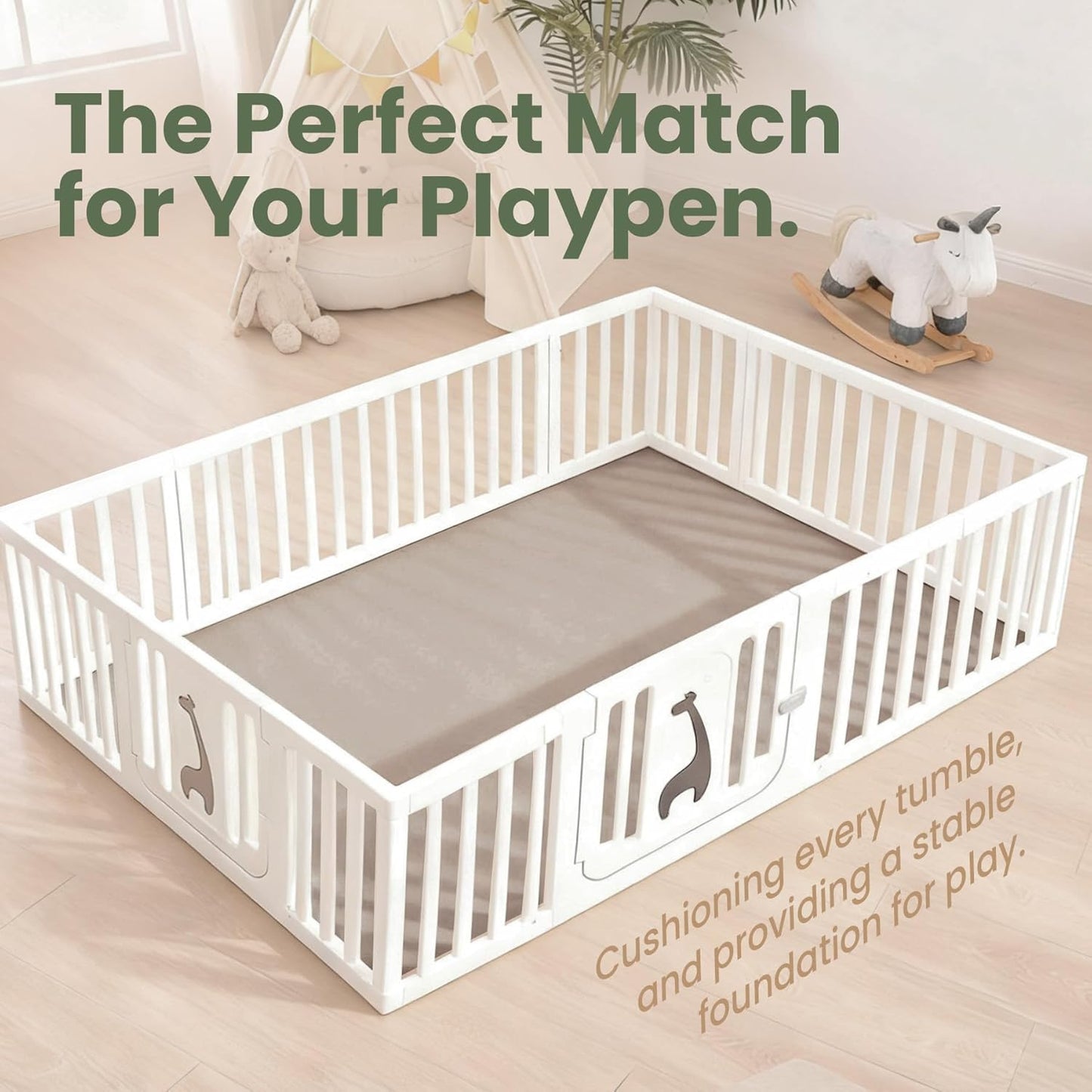 Baby Play Mat for Floor,Extra Large 59"×71" Tummy Time Mat,Thicker Memory Foam Mats for Toddler,Infant,Kids,Water Repellent Ultra Soft Coral Velvet,Non-Slip Backing Safe for Crawling(Beige)