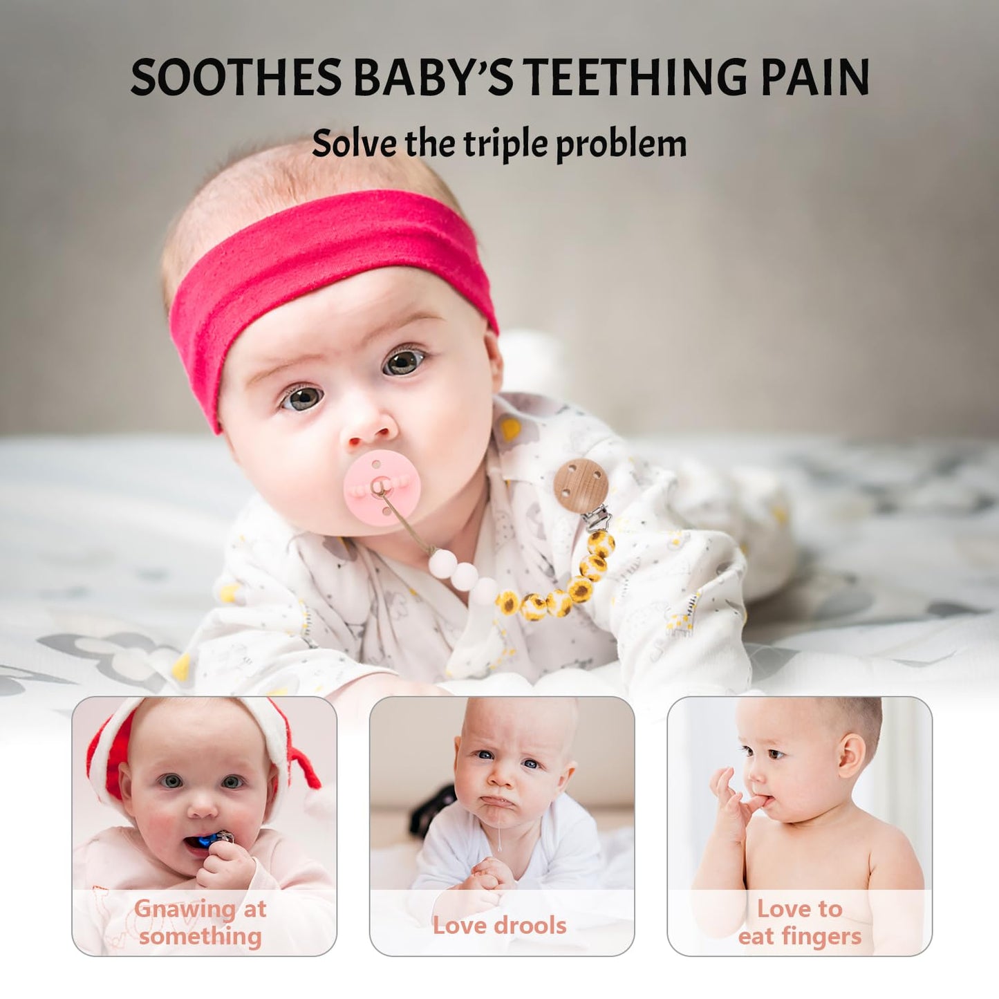 Pacifier Clips, 2PCS Silicone Soother Clips, BPA Free Pacifier Clip Pacifier Holder for Newborn Baby Boy Girl Gifts, Sunflower