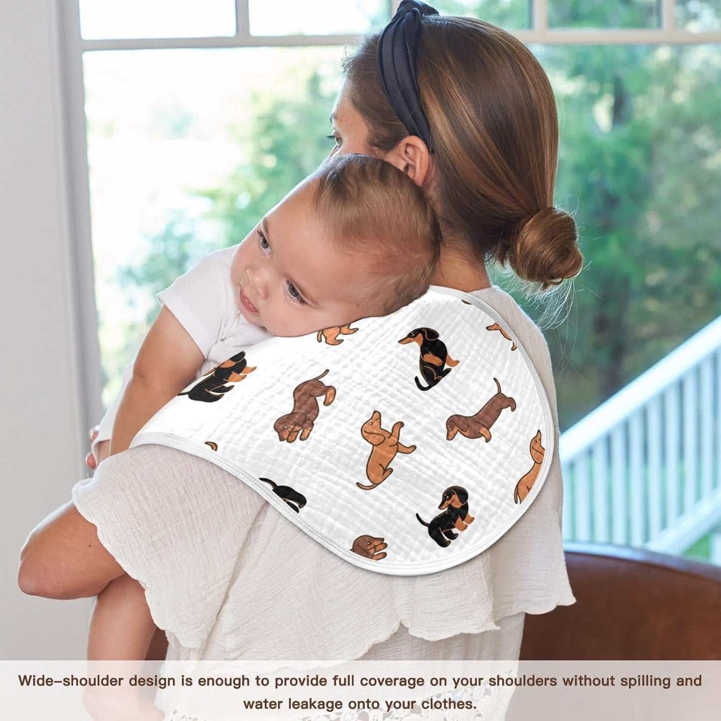 Muslin Baby Burp Cloths Set of 4, Soft Absorbent Cute Dogs Dachshunds Muslin Washcloths, Bibs, Face Towel for Newborn Boys Girls, 22 x 11 Inch