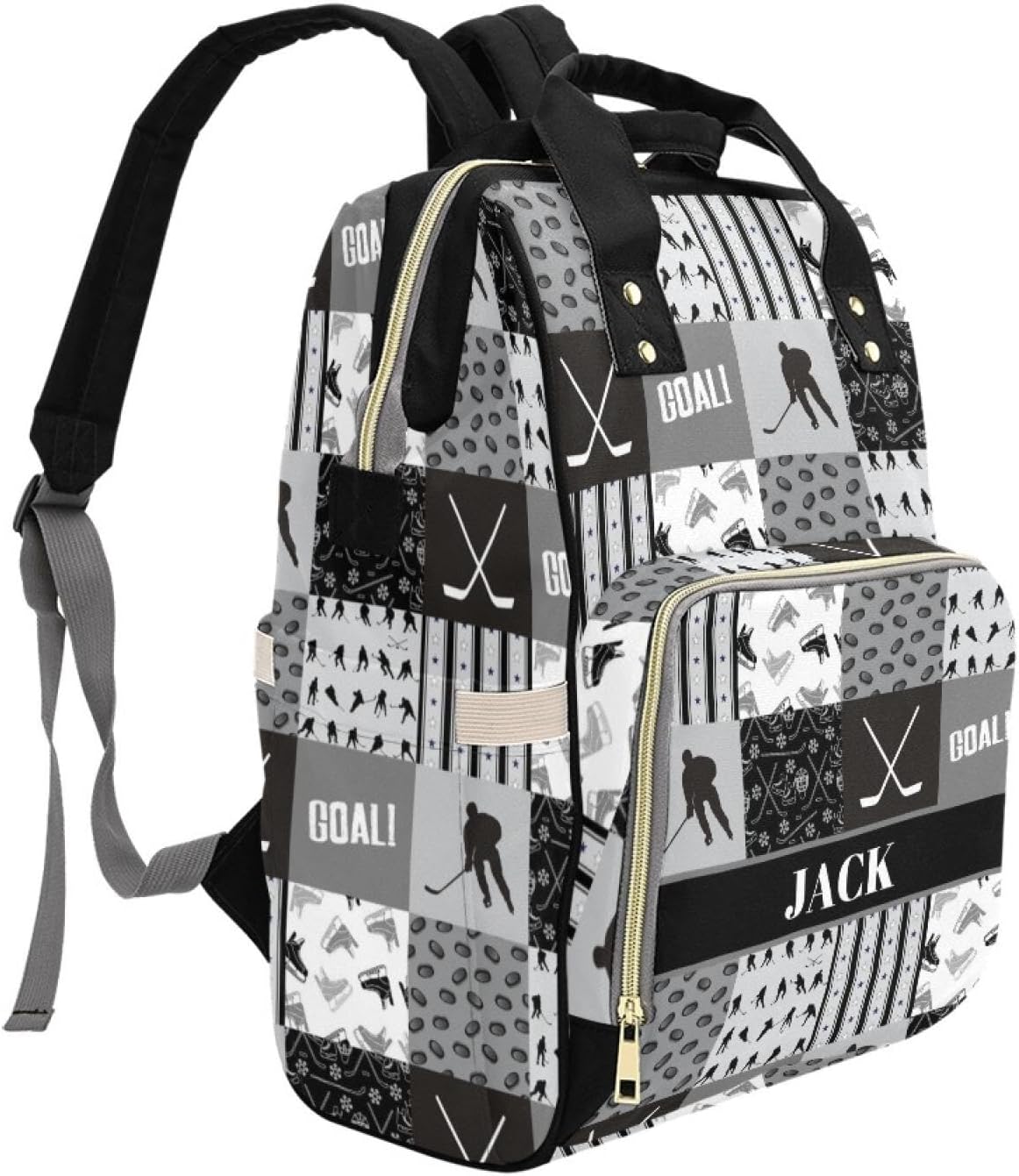 Custom Hockey Baby Diaper Bag with Name – Personalized Nursing Travel Tote Backpack for Mom or Dad, Custom Name Baby Daypack Gift