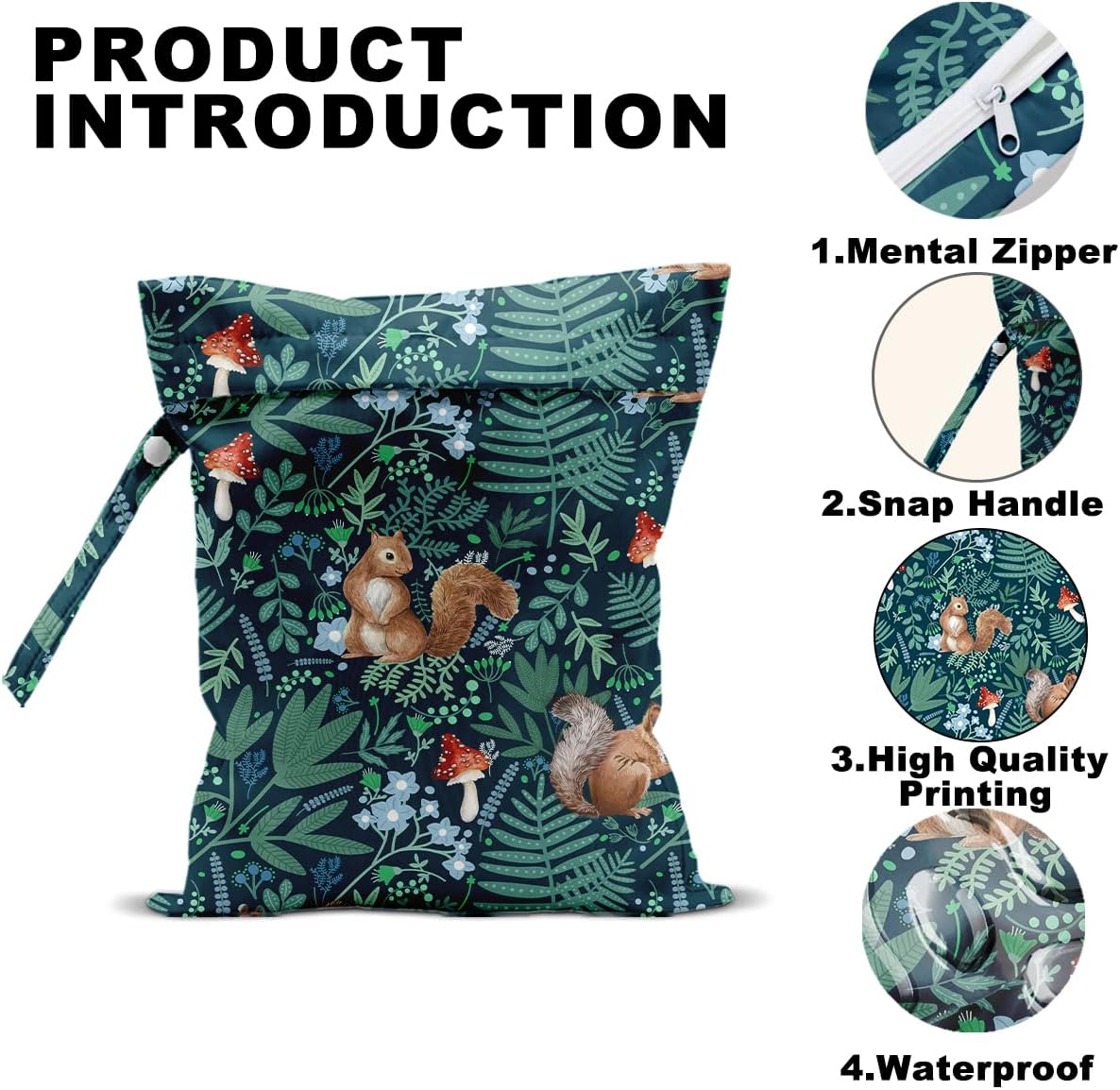 2Pcs Forest Animal Wet Bags 12x10 Inch, Cottage Core Botanical Waterproof Travel Laundry Bags, Squirrel Fox Wolf Reusable Wet Dry Bag for Swimsuit Pool Beach Diapers Dirty Yoga Gym Clothes