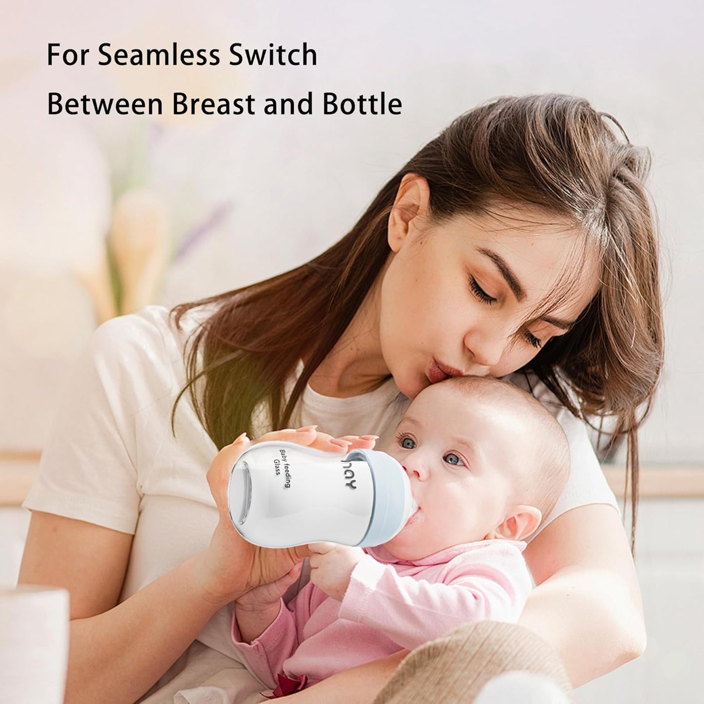 Natural Glass Baby Bottle Wide Neck, Anti-Colic Baby Bottle, Clear, 5.4oz(Pack of 2), Includes 2Pcs Natural Response Nipple(S), 1 Months+