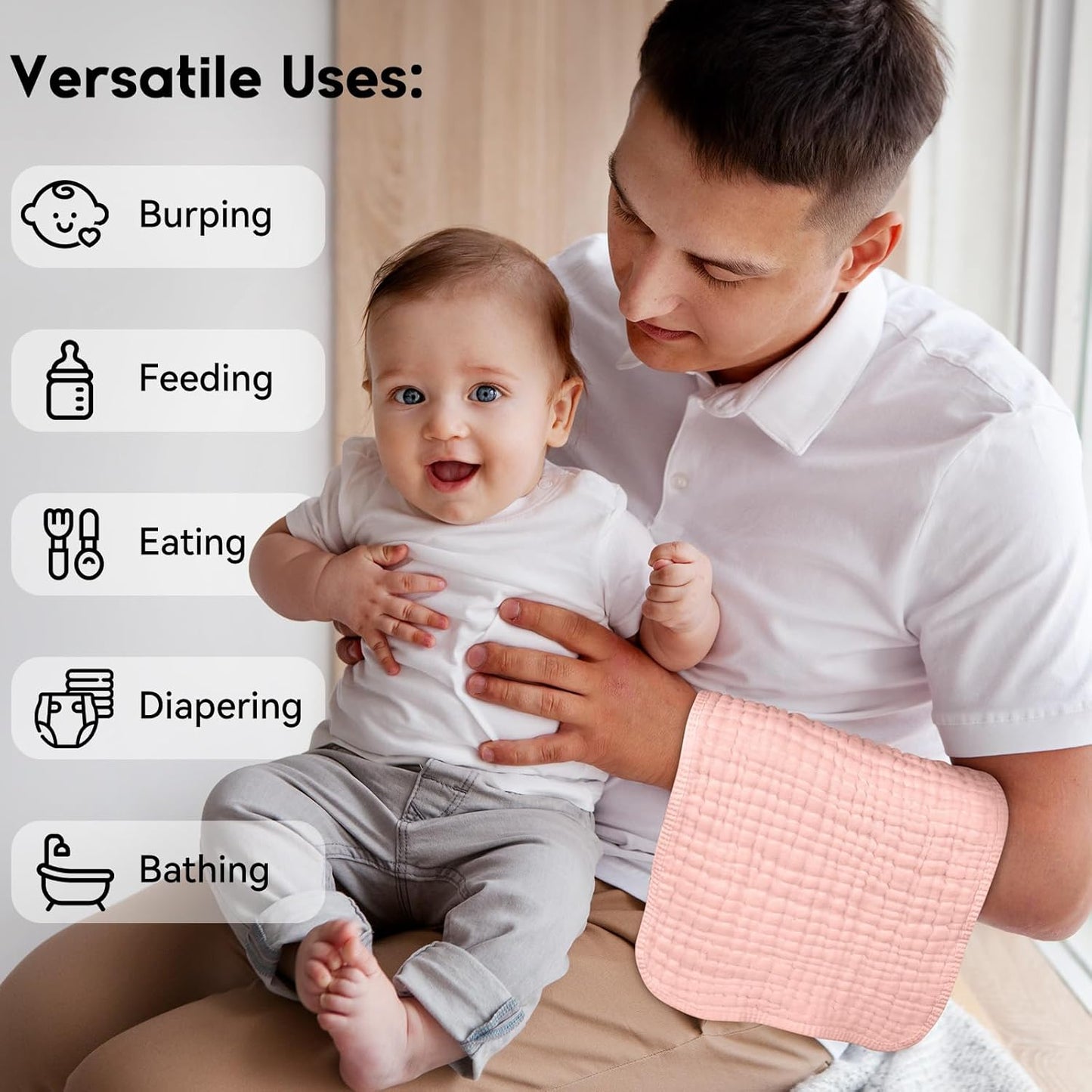 Muslin Burp Cloths for Baby 100% Cotton Burping Cloths for Boys Girls Large 20''X10'' Extra Soft and Absorbent 12 Pack - Flesh Pink