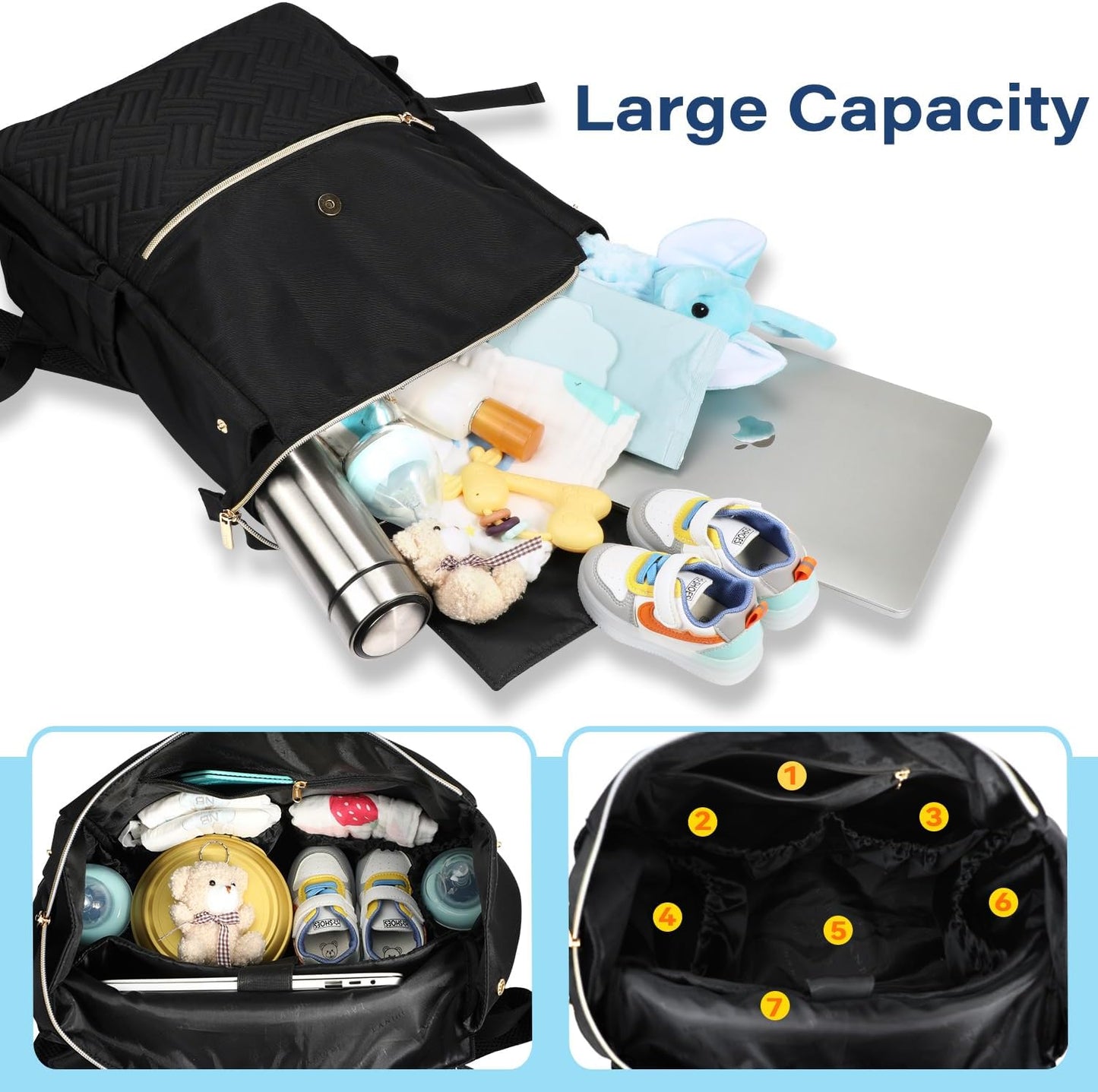 LANDICI Diaper Bag Backpack, Multifunction Waterproof Baby Diaper Bags with Changing Pad, Stroller Straps, Travel Essentials Stylish Back Pack for Mom Dad Boy Girls Toddler, Black